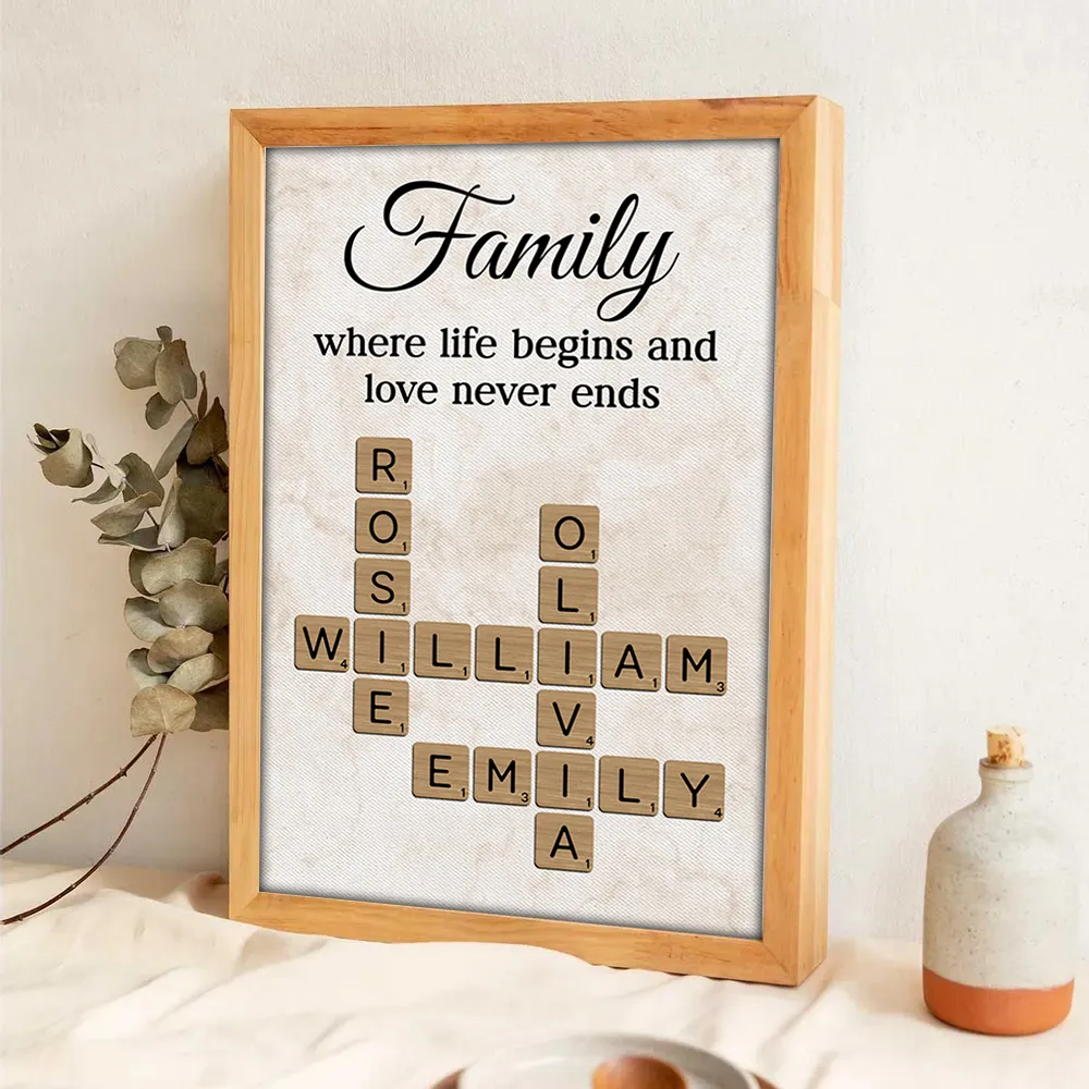 Family Where Life Begins and Love Never Ends Personalized Poster β Custom Crossword Wall Art, Heartfelt Gift for Any Home - Image 9