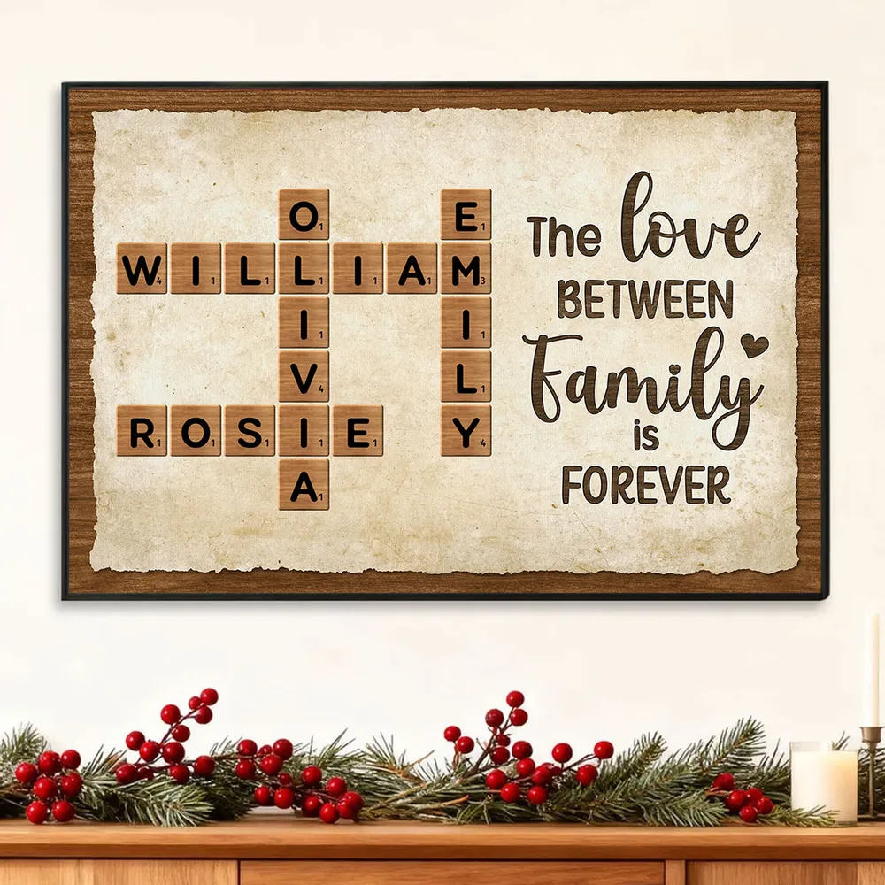Custom Family Crossword Poster Wall Art – Personalized Names, Heartwarming Home Decor and Unique Gift for Grandparents or Parents