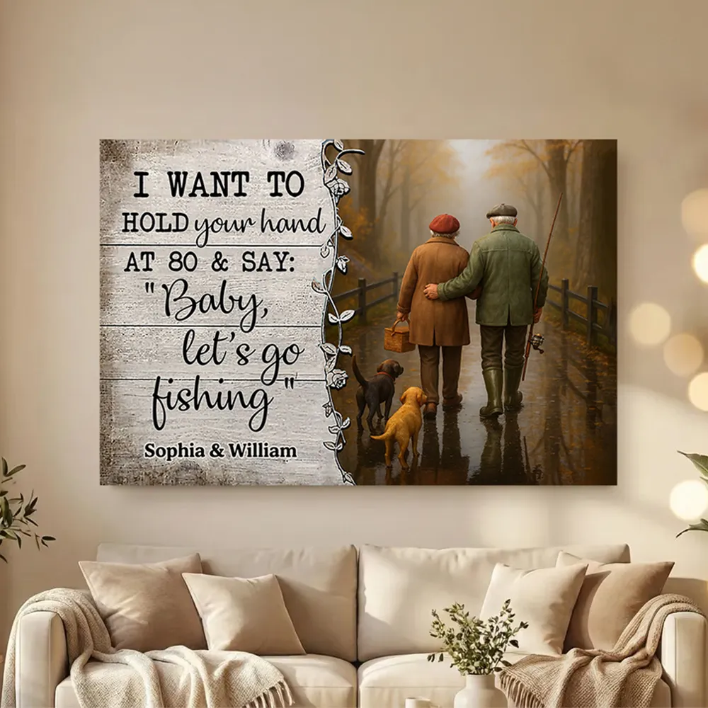 Personalized Couple Fishing Poster with Dogs – Romantic Wall Art for Living Room, Unique Gift for Him or Her - Image 11