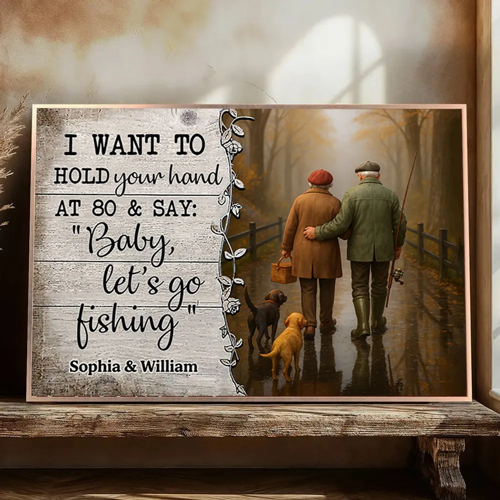 Personalized Couple Fishing Poster with Dogs – Romantic Wall Art for Living Room, Unique Gift for Him or Her - Image 6