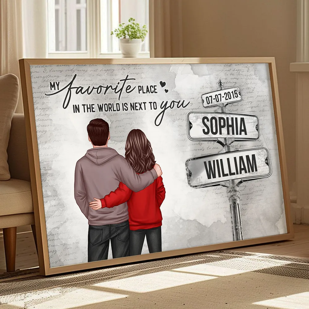 Custom Couple Poster Next to You Quote - Personalized Signpost Wall Art, Modern Romantic Gift for Partner - Image 11