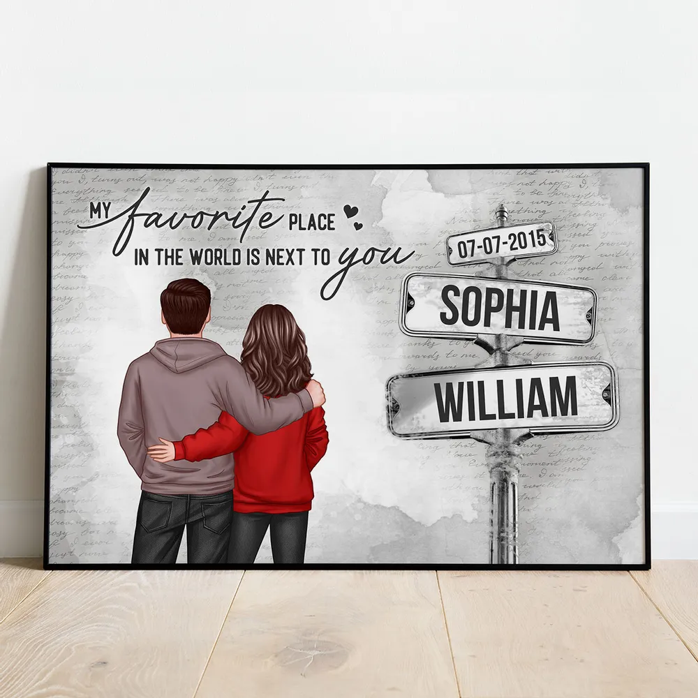 Custom Couple Poster Next to You Quote - Personalized Signpost Wall Art, Modern Romantic Gift for Partner - Image 2