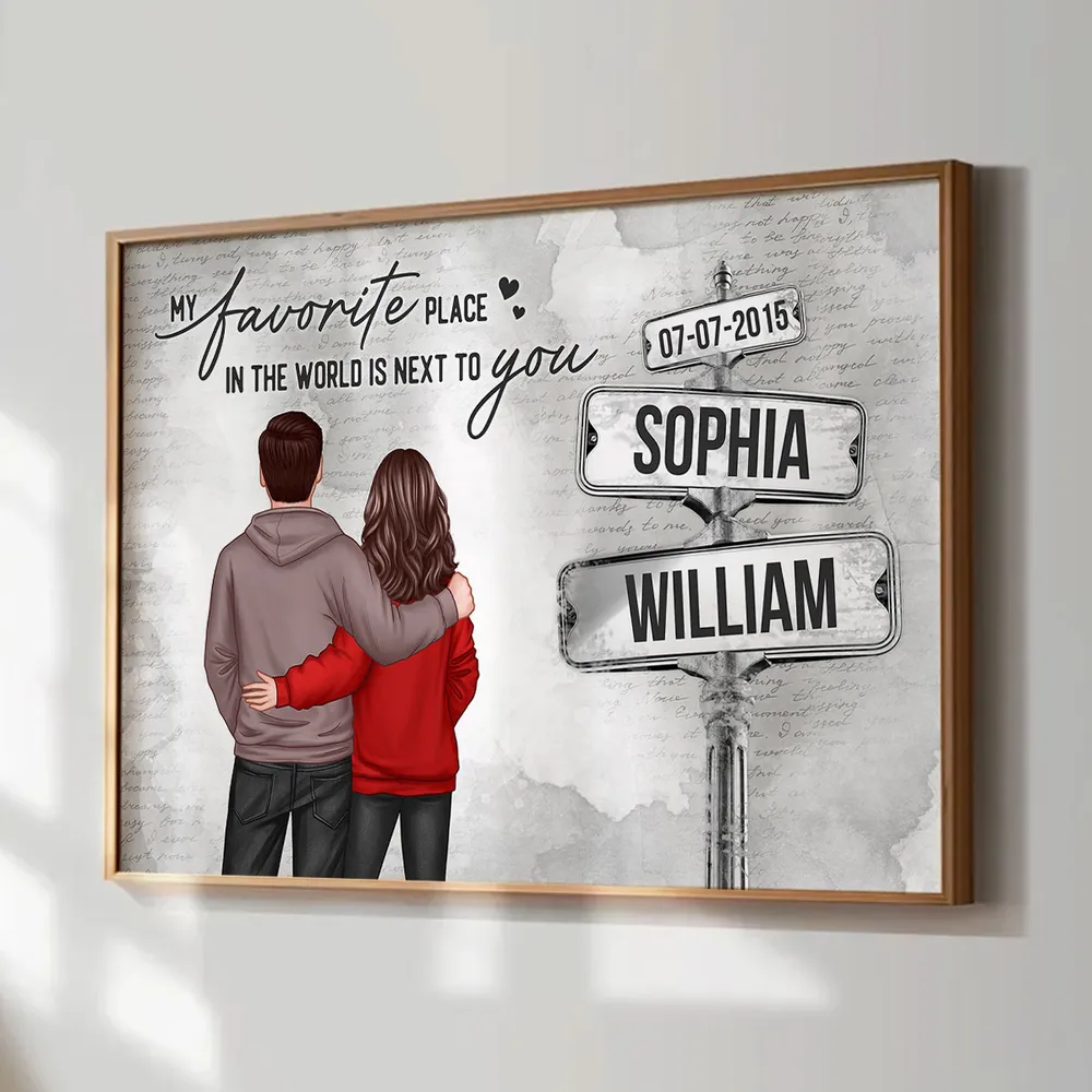 Custom Couple Poster Next to You Quote - Personalized Signpost Wall Art, Modern Romantic Gift for Partner - Image 9