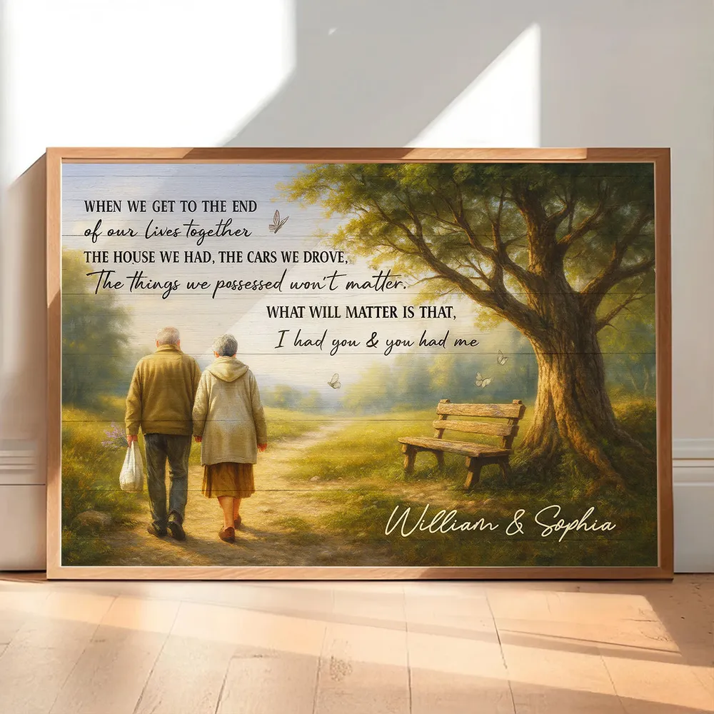 Custom Couple Poster Wall Art – Elderly Pair on Forest Path, Heartfelt Personalized Print, Romantic Keepsake Gift for Lifelong Partners - Image 10
