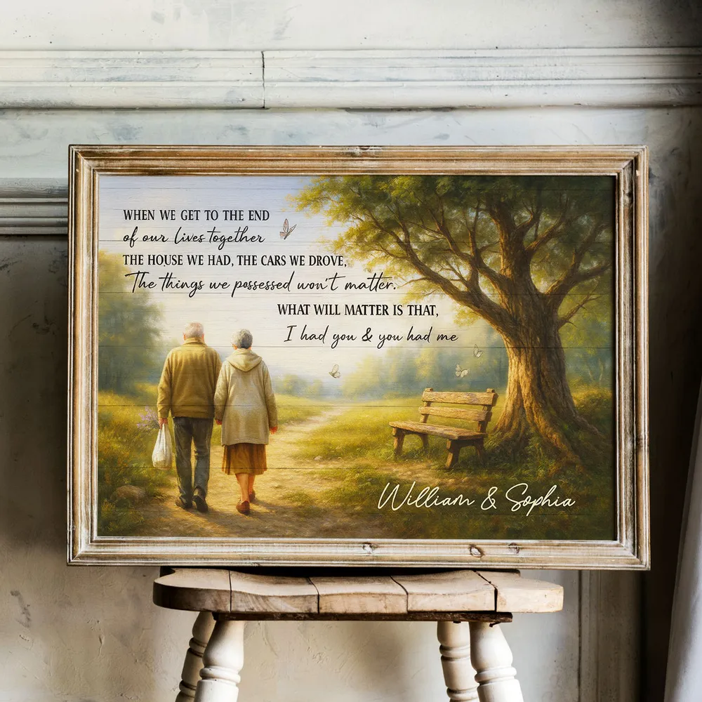 Custom Couple Poster Wall Art – Elderly Pair on Forest Path, Heartfelt Personalized Print, Romantic Keepsake Gift for Lifelong Partners - Image 8