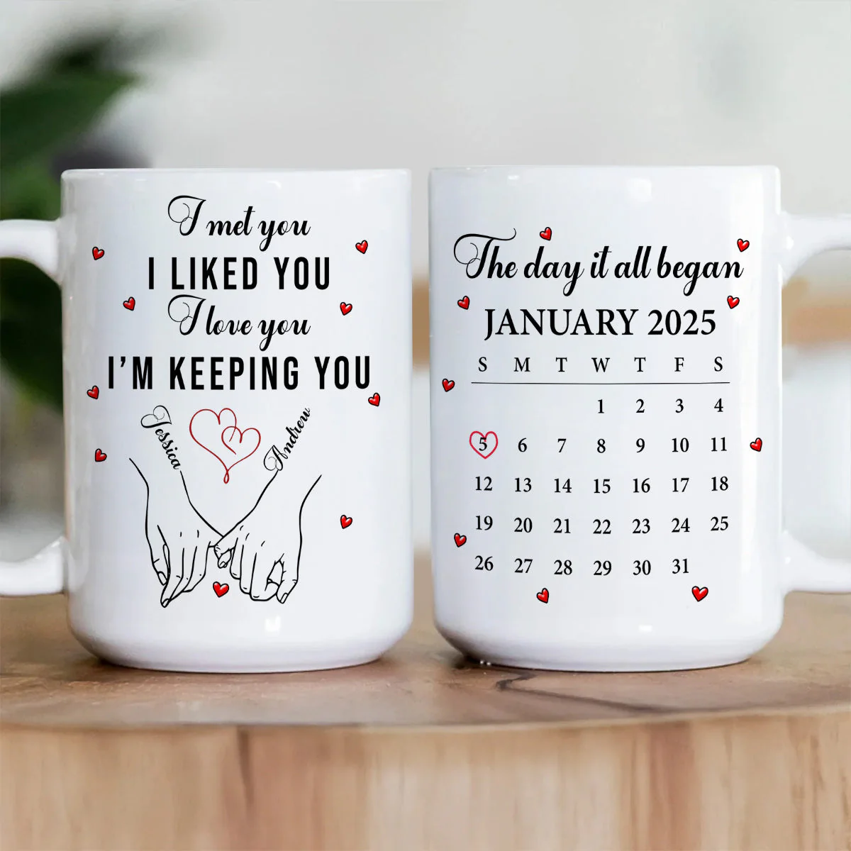 Custom White Ceramic Mug with Cute Love Quote & Calendar, Heartwarming Couple Coffee Mug Valentines Day Gift - Image 3
