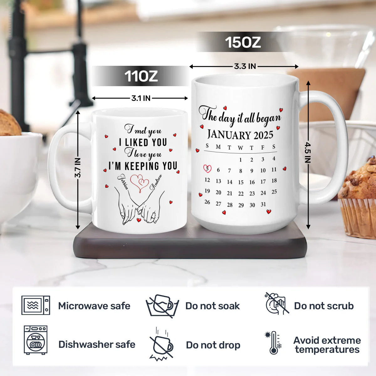 Custom White Ceramic Mug with Cute Love Quote & Calendar, Heartwarming Couple Coffee Mug Valentines Day Gift - Image 4