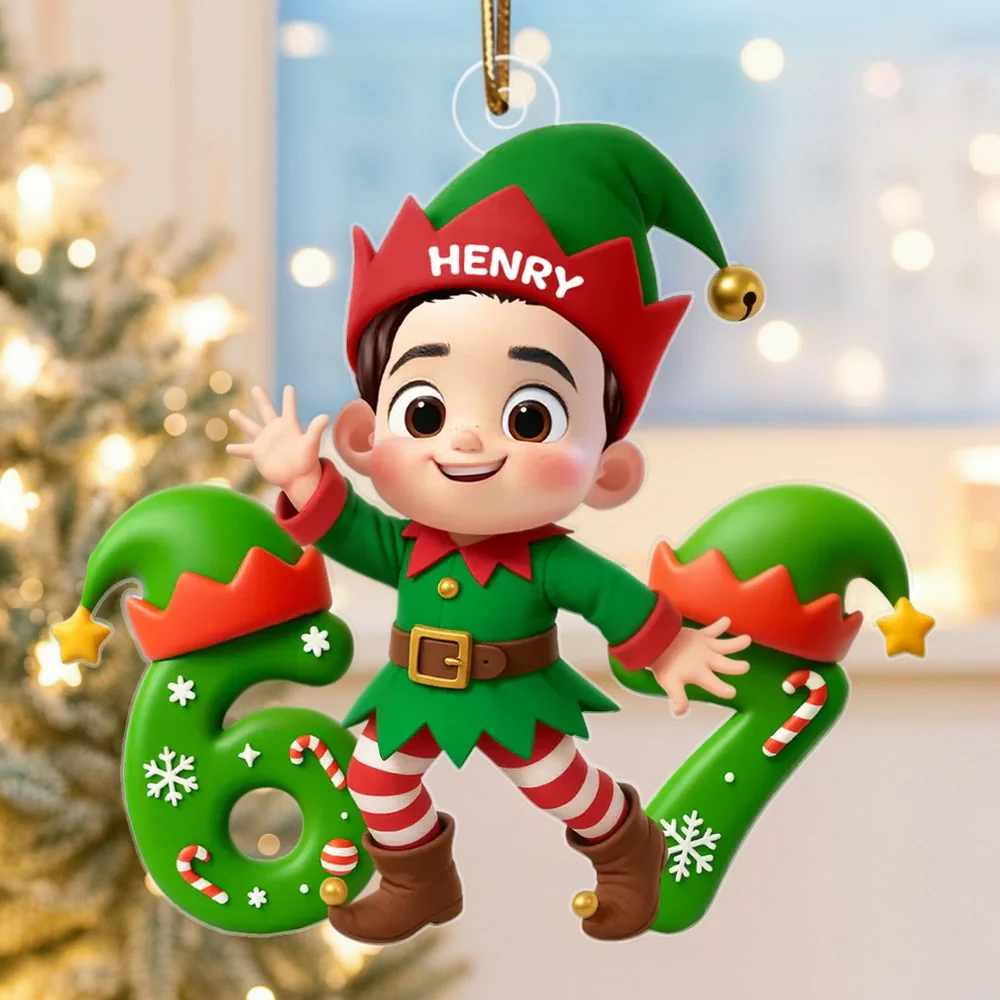 Personalized Christmas Elf Acrylic Ornament for Kids – Cute 6 7 Design, Festive Decor & Unique Holiday Gift