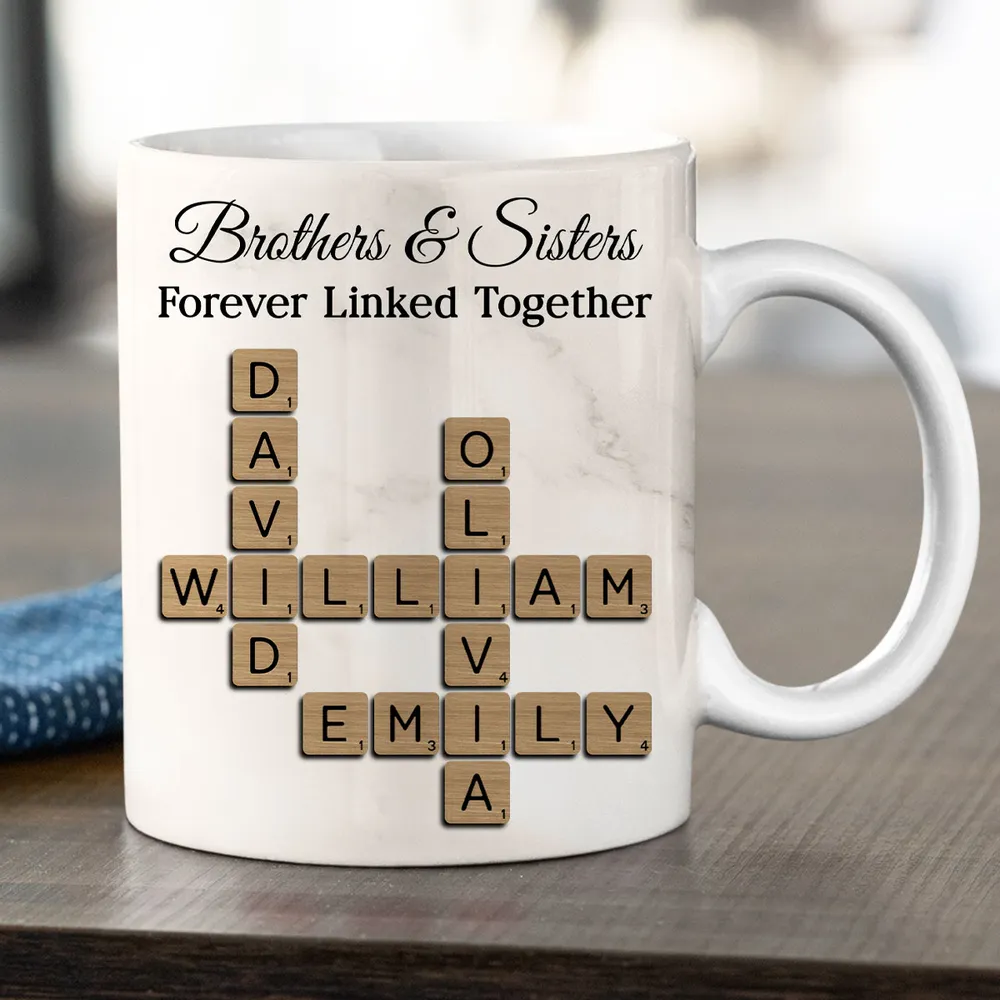 Personalized Brothers And Sisters Mug With Crossword Names White Ceramic Mug Unique Sibling Gift Keepsake - Image 3