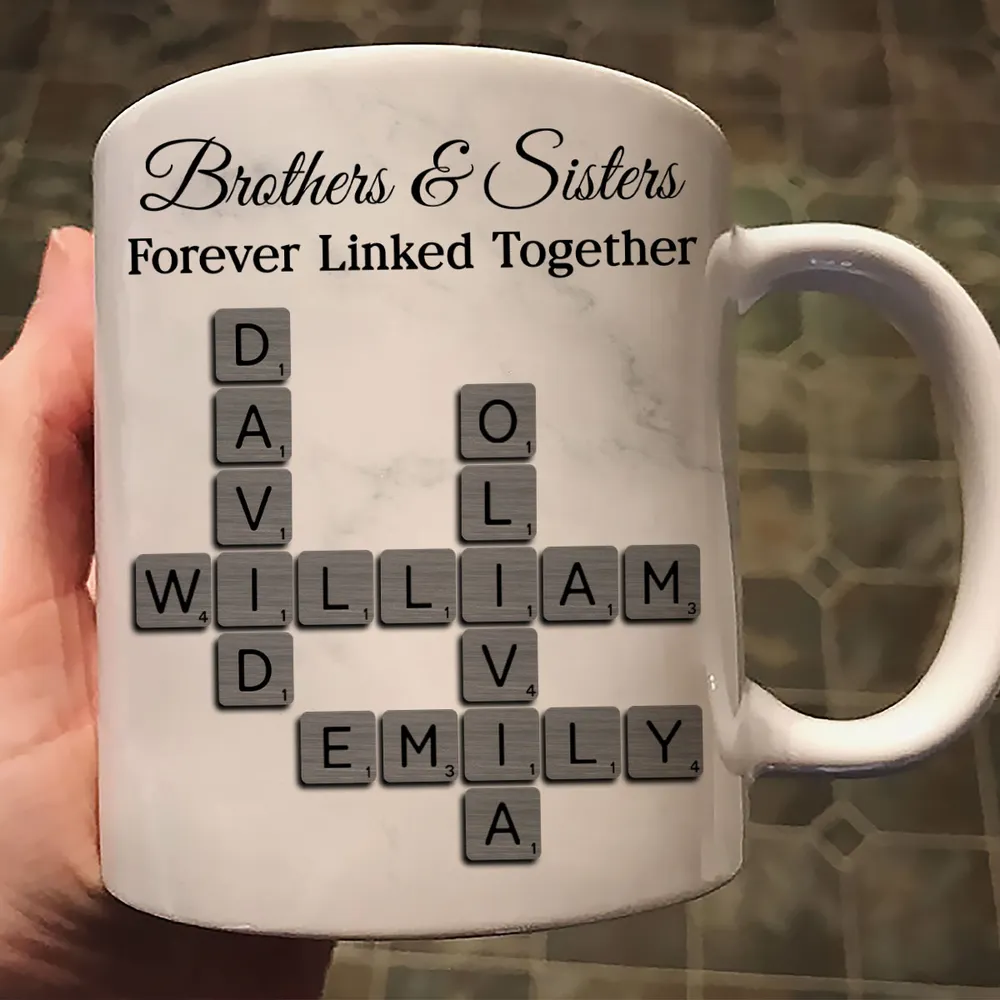 Personalized Brothers And Sisters Mug With Crossword Names White Ceramic Mug Unique Sibling Gift Keepsake - Image 7