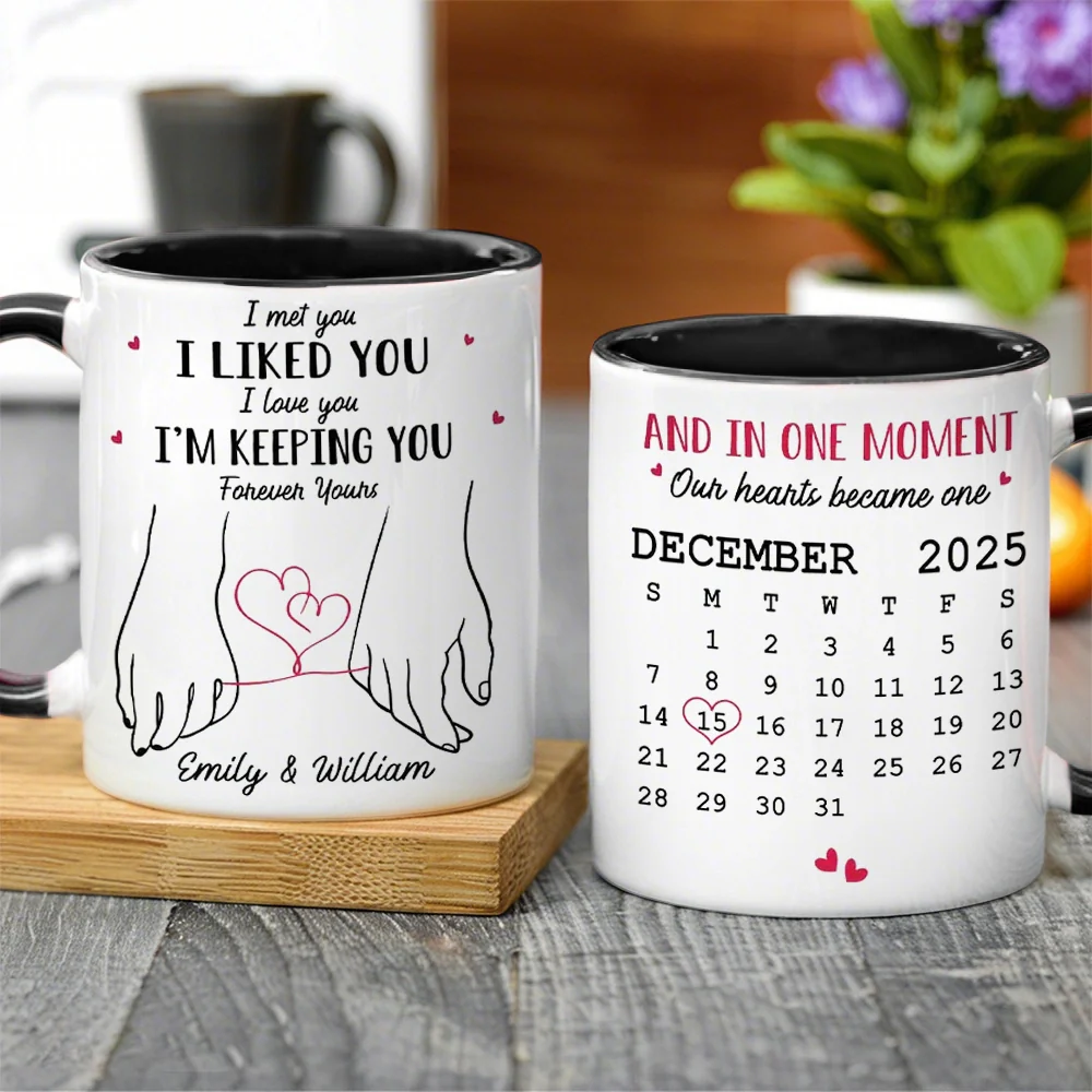 Personalized White Ceramic Mug for Couples with Holding Hands Art, Custom Date, Romantic Keepsake Gift - Image 2