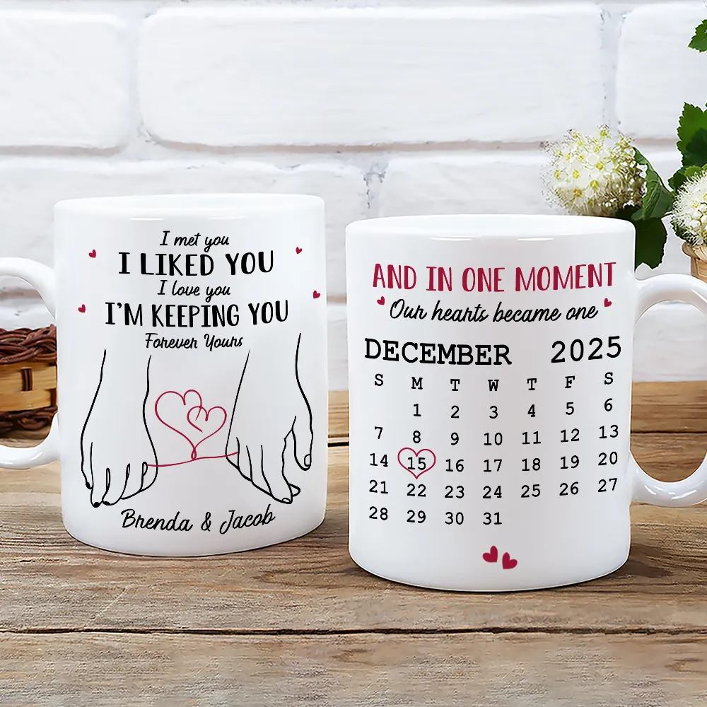 Personalized White Ceramic Mug for Couples with Holding Hands Art, Custom Date, Romantic Keepsake Gift - Image 3