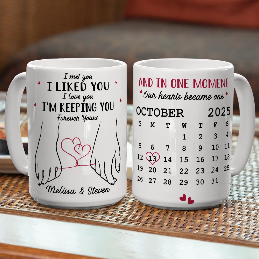 Personalized White Ceramic Mug for Couples with Holding Hands Art, Custom Date, Romantic Keepsake Gift - Image 4