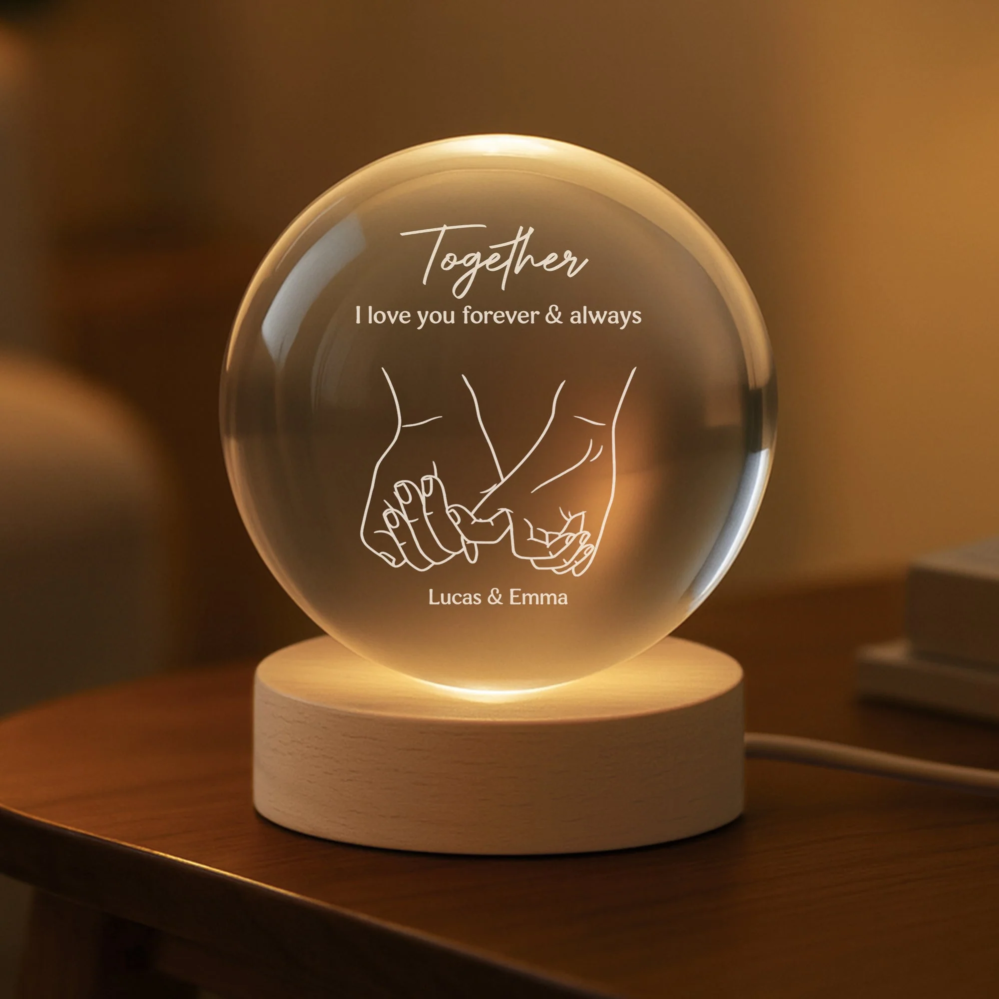 Personalized Globe Lamp for Couples with Holding Hands Line Art, Romantic Bedroom Light, Unique Anniversary Gift - Image 3