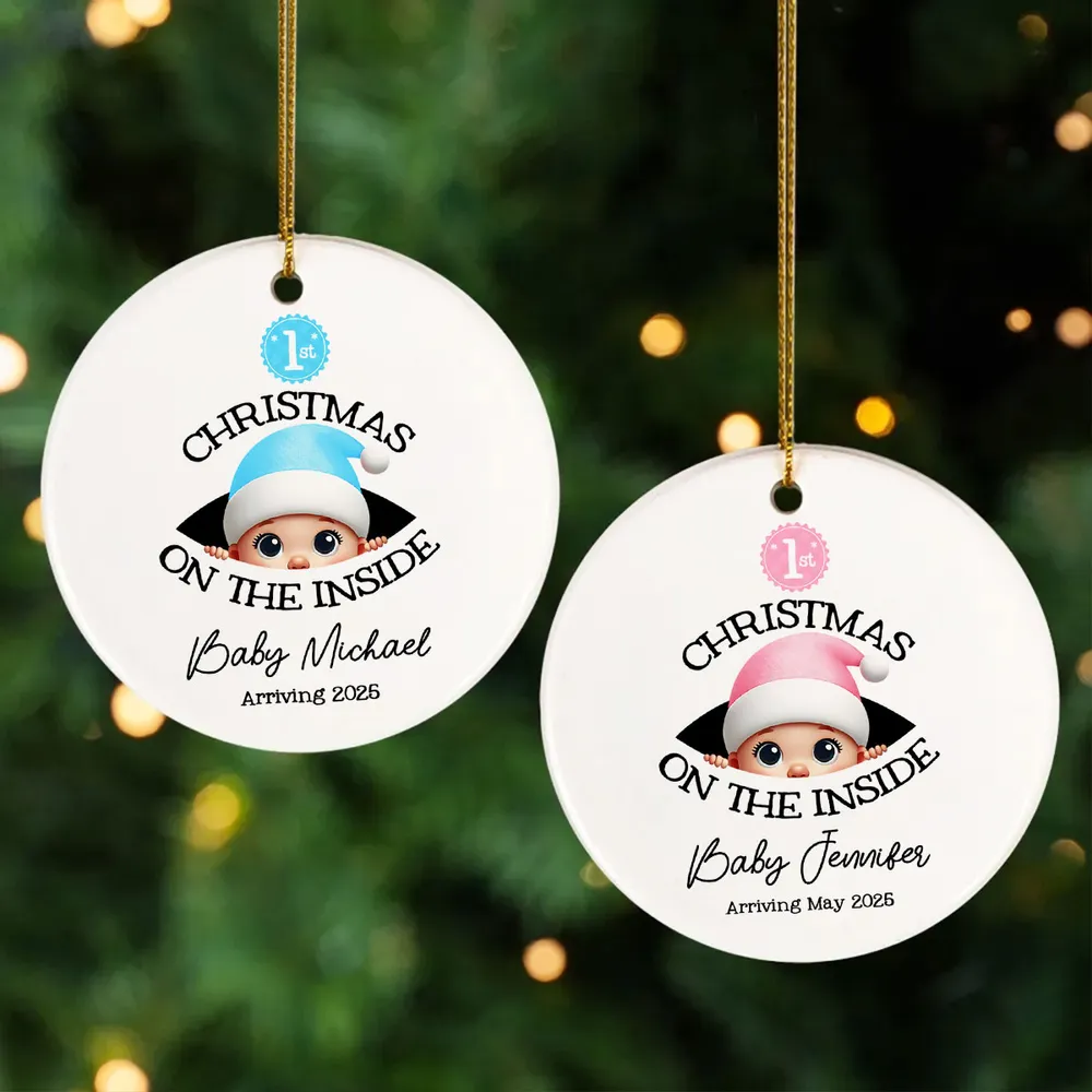 Personalized Christmas Ceramic Ornament for Expecting Parents, Baby Peeking Design, Unique Holiday Keepsake Gift - Image 6