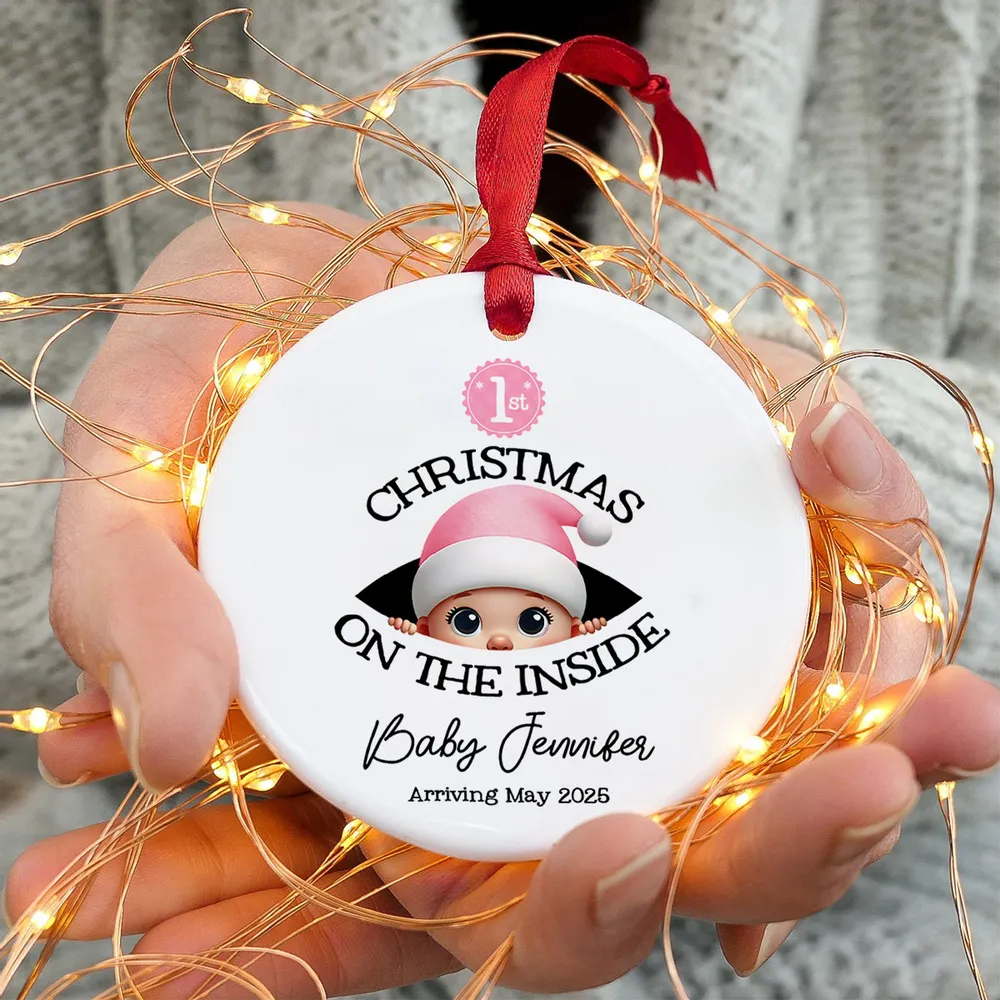 Personalized Christmas Ceramic Ornament for Expecting Parents, Baby Peeking Design, Unique Holiday Keepsake Gift - Image 8