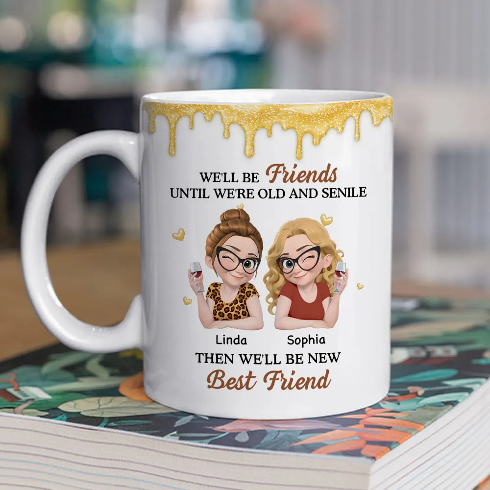 Personalized White Ceramic Mug with Two Best Friends Illustration, Fun Quote, Unique Gift for Bestie and Coworker - Image 4