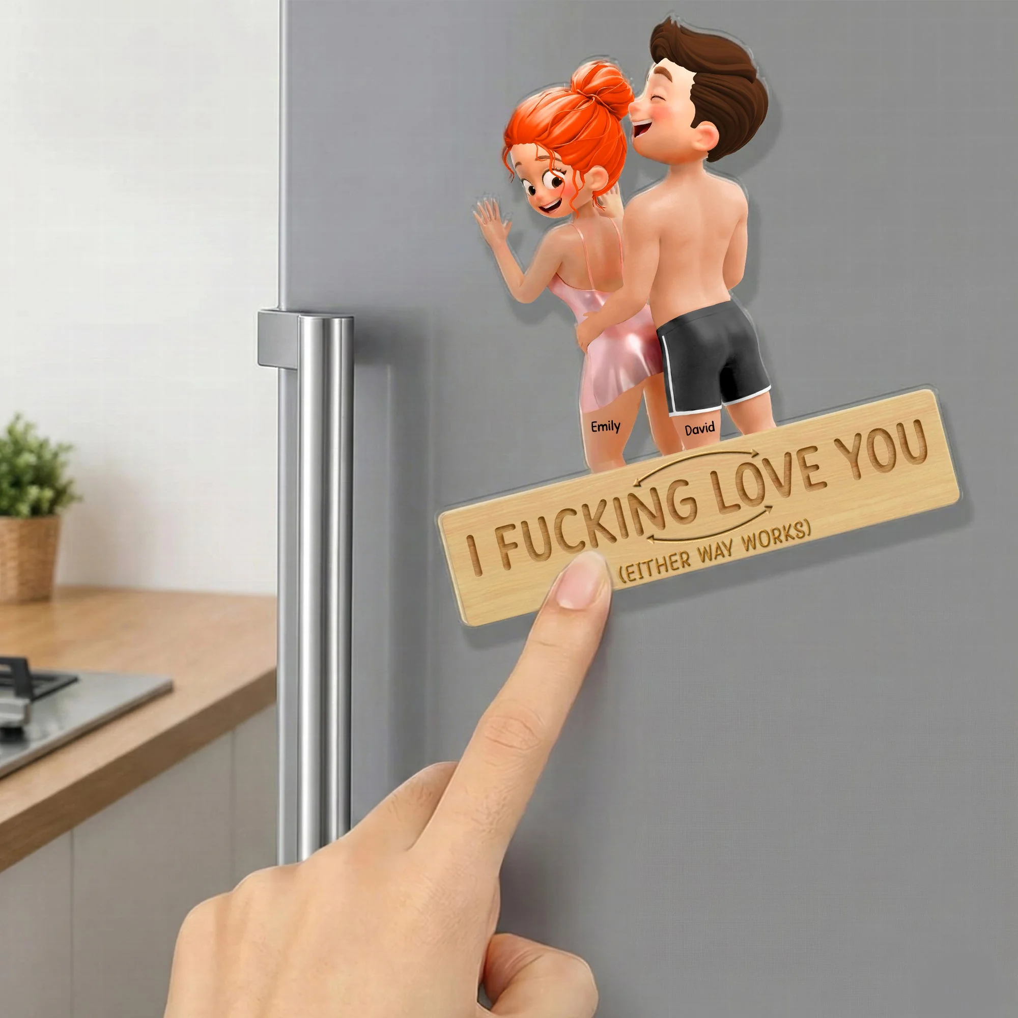 Custom Couple Acrylic Fridge Magnet, Playful Love Quote Refrigerator Accessory, Vibrant Decor & Unique Gift Idea - Image 2