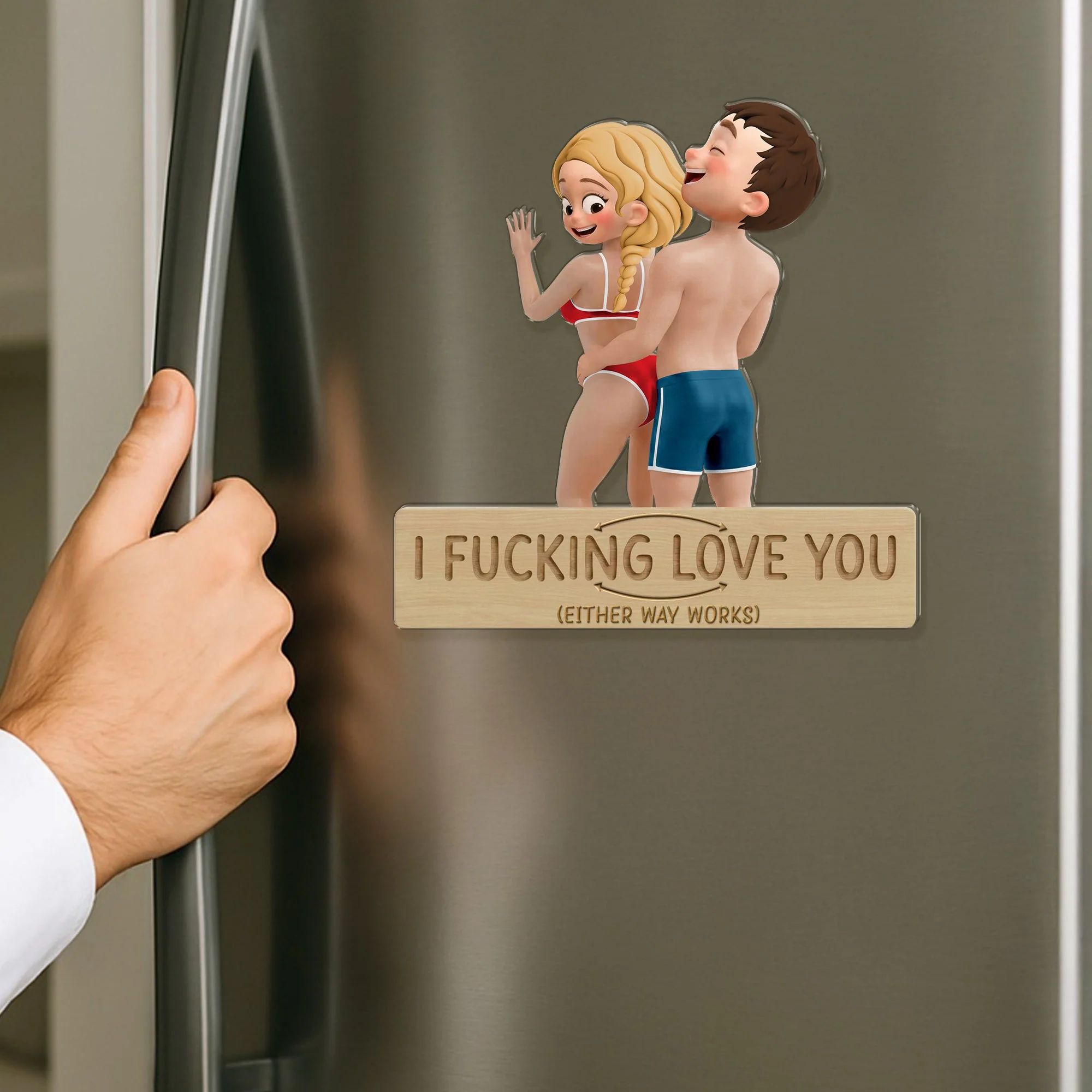 Custom Couple Acrylic Fridge Magnet, Playful Love Quote Refrigerator Accessory, Vibrant Decor & Unique Gift Idea - Image 3