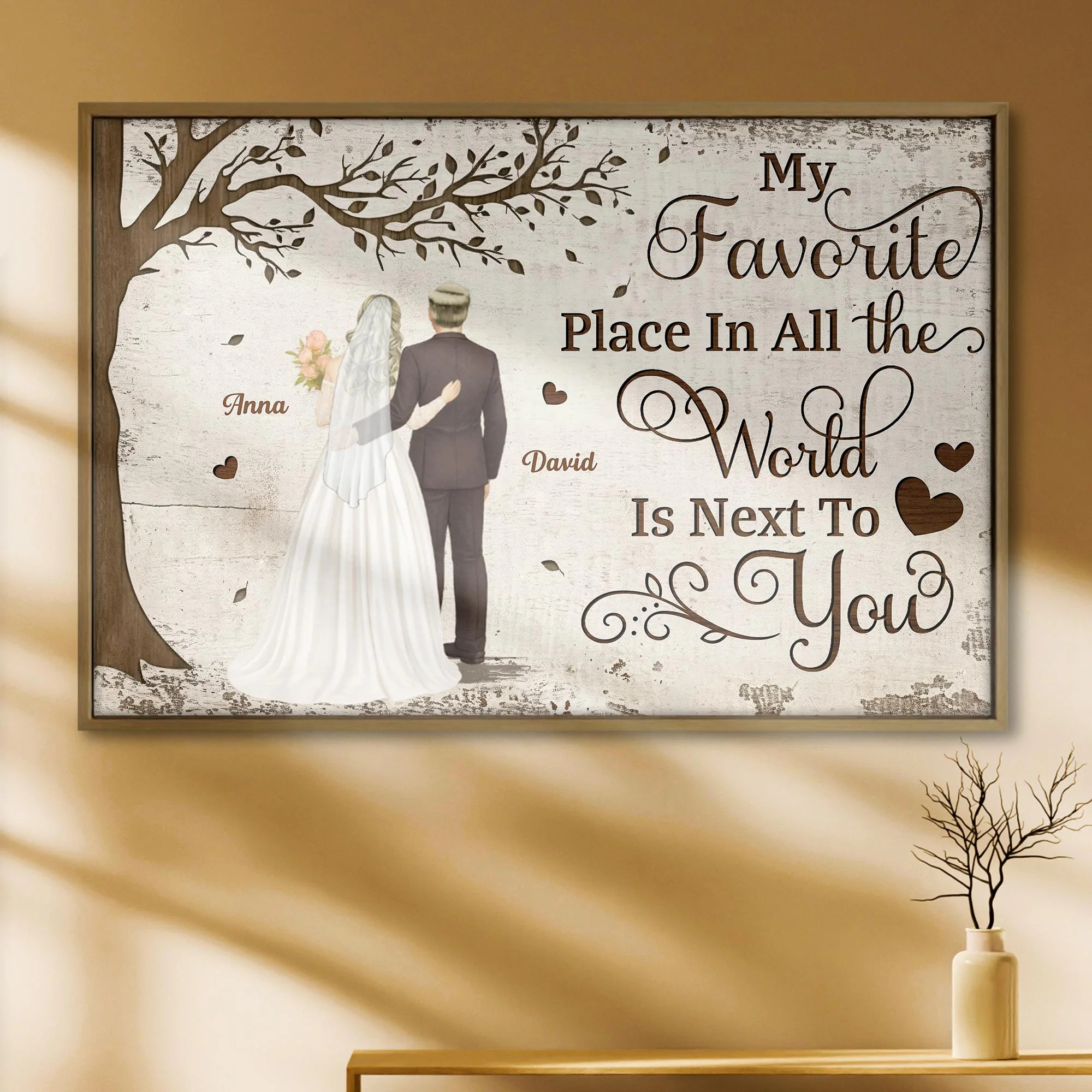 Personalized Couple Poster Back View Under Tree Romantic Quote Wall Decor Unique Gift for Husband or Wife - Image 2