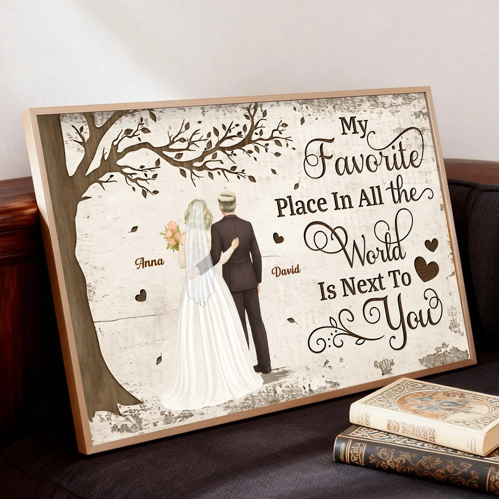 Personalized Couple Poster Back View Under Tree Romantic Quote Wall Decor Unique Gift for Husband or Wife - Image 3