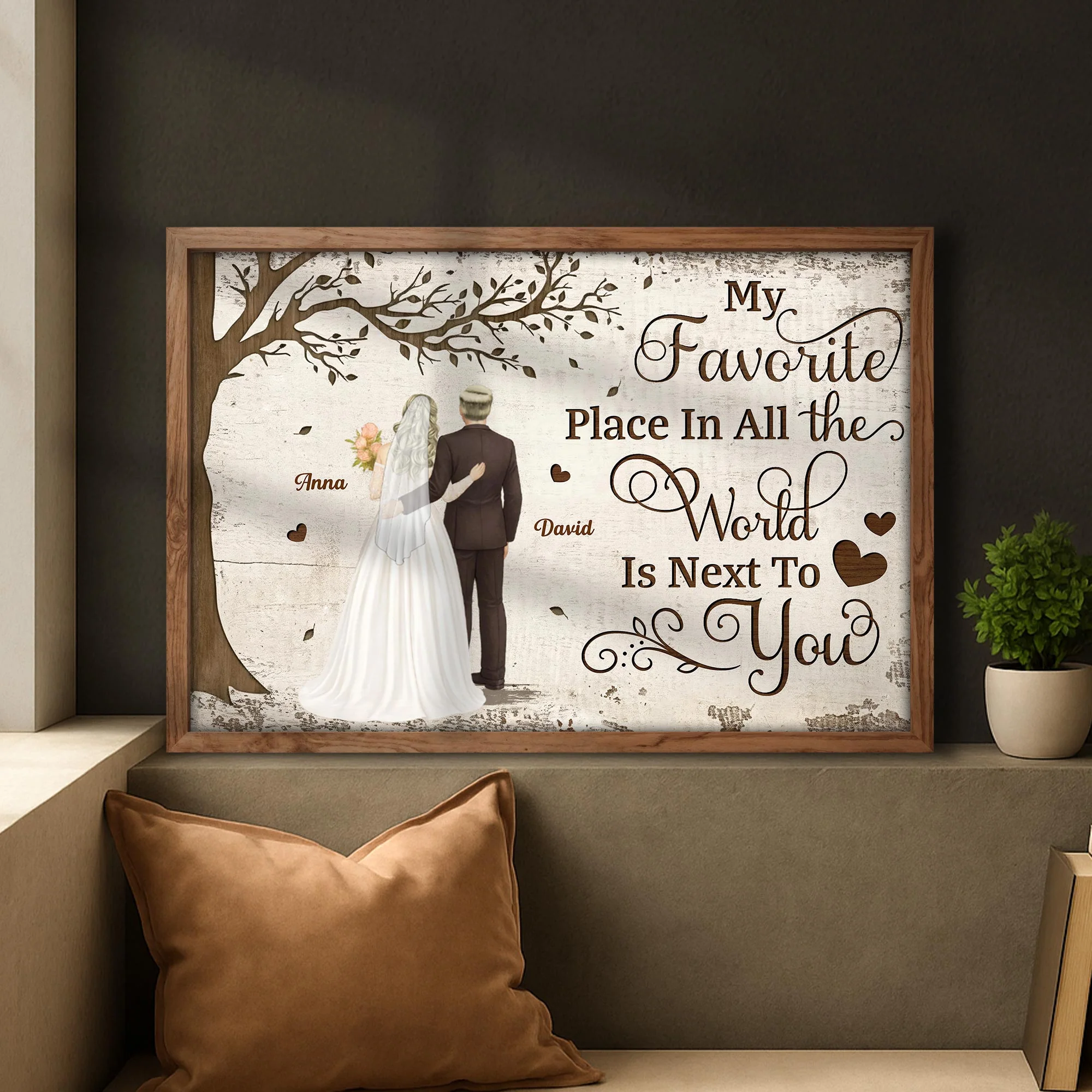 Personalized Couple Poster Back View Under Tree Romantic Quote Wall Decor Unique Gift for Husband or Wife - Image 4