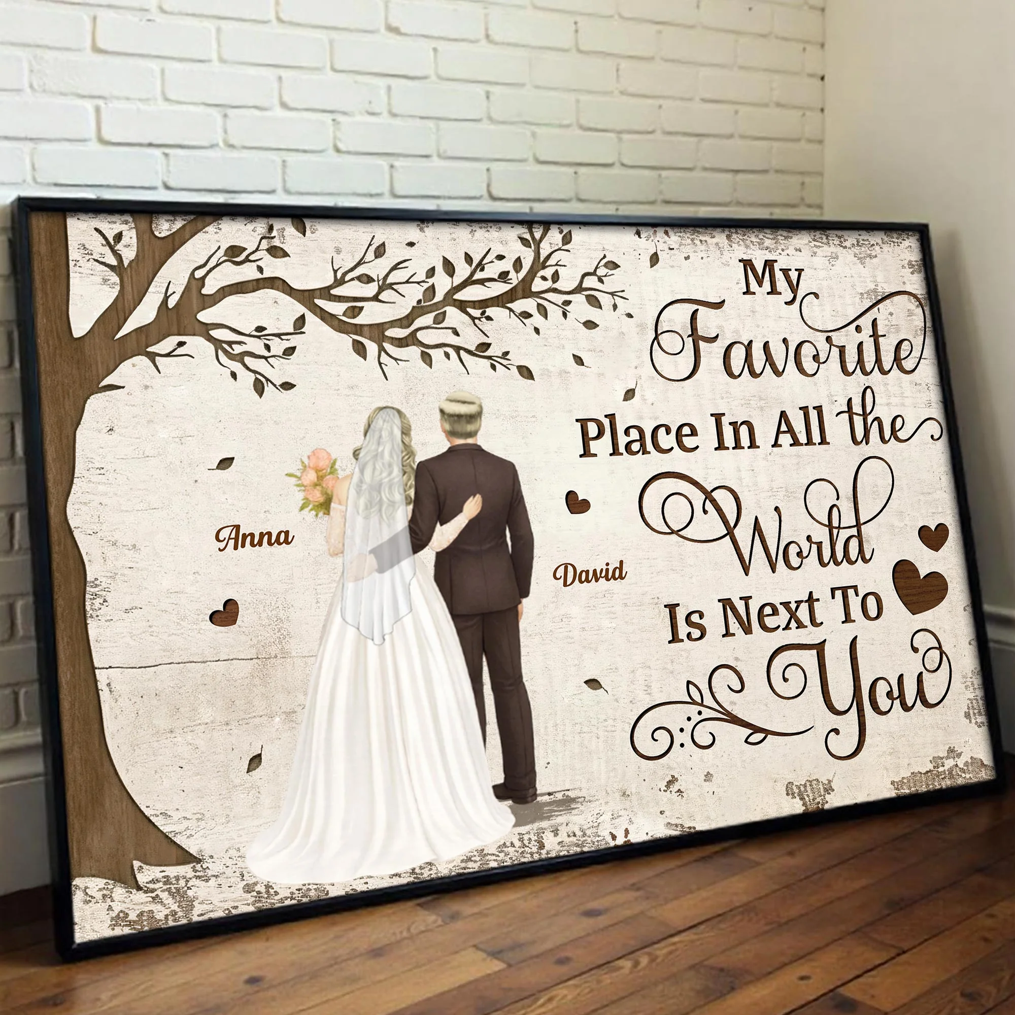 Personalized Couple Poster Back View Under Tree Romantic Quote Wall Decor Unique Gift for Husband or Wife - Image 5