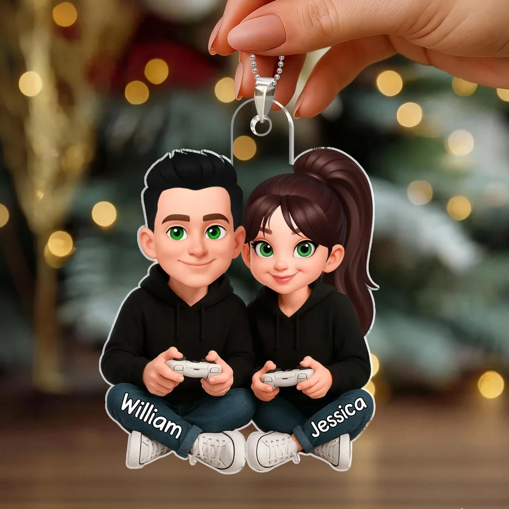 Personalized Acrylic Car Hanger Cute Gamer Couple Cartoon Car Mirror Decor Unique Gift for Couples, Sweet Daily Reminder - Image 2