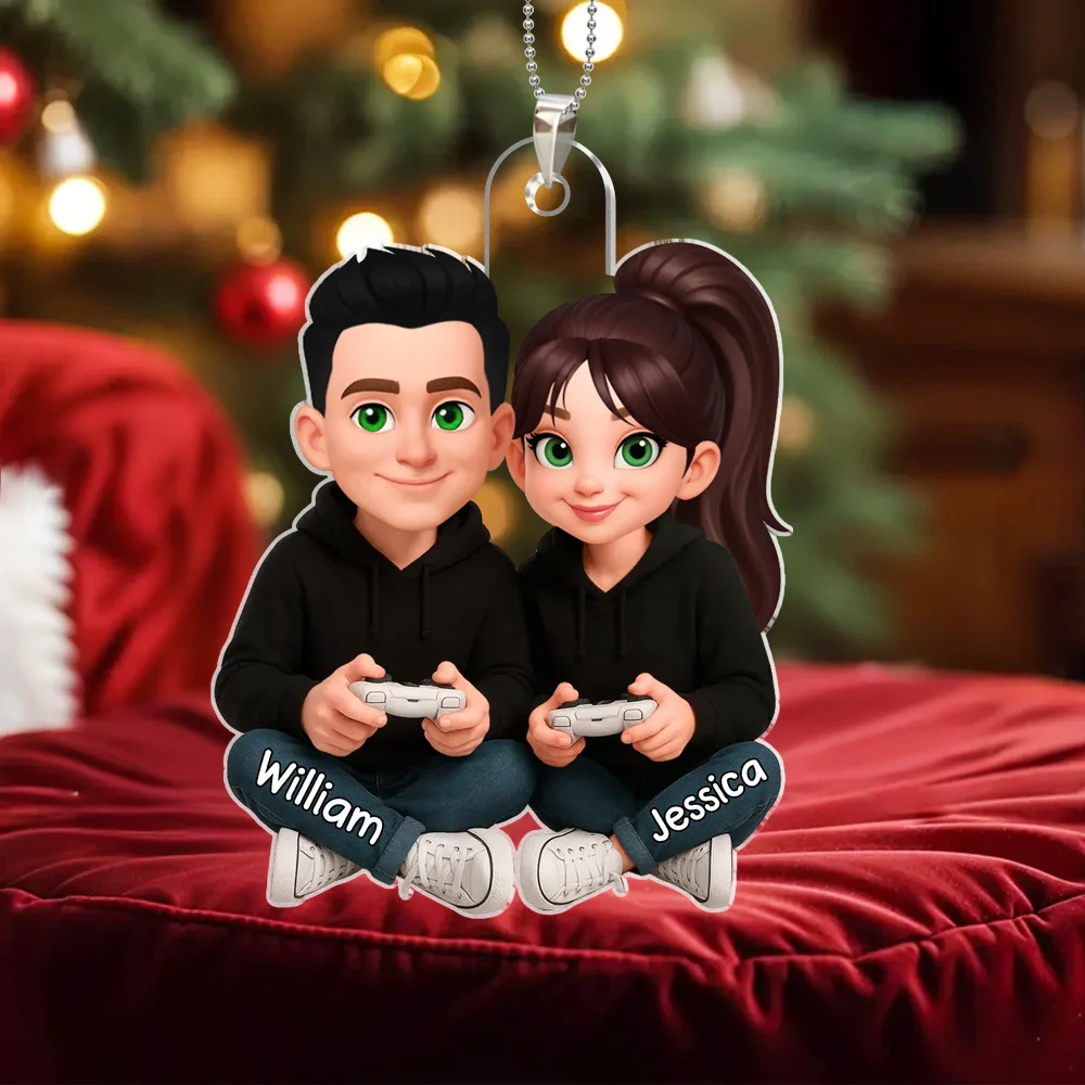 Personalized Acrylic Car Hanger Cute Gamer Couple Cartoon Car Mirror Decor Unique Gift for Couples, Sweet Daily Reminder - Image 7