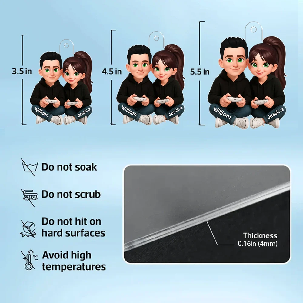 Personalized Acrylic Car Hanger Cute Gamer Couple Cartoon Car Mirror Decor Unique Gift for Couples, Sweet Daily Reminder - Image 8