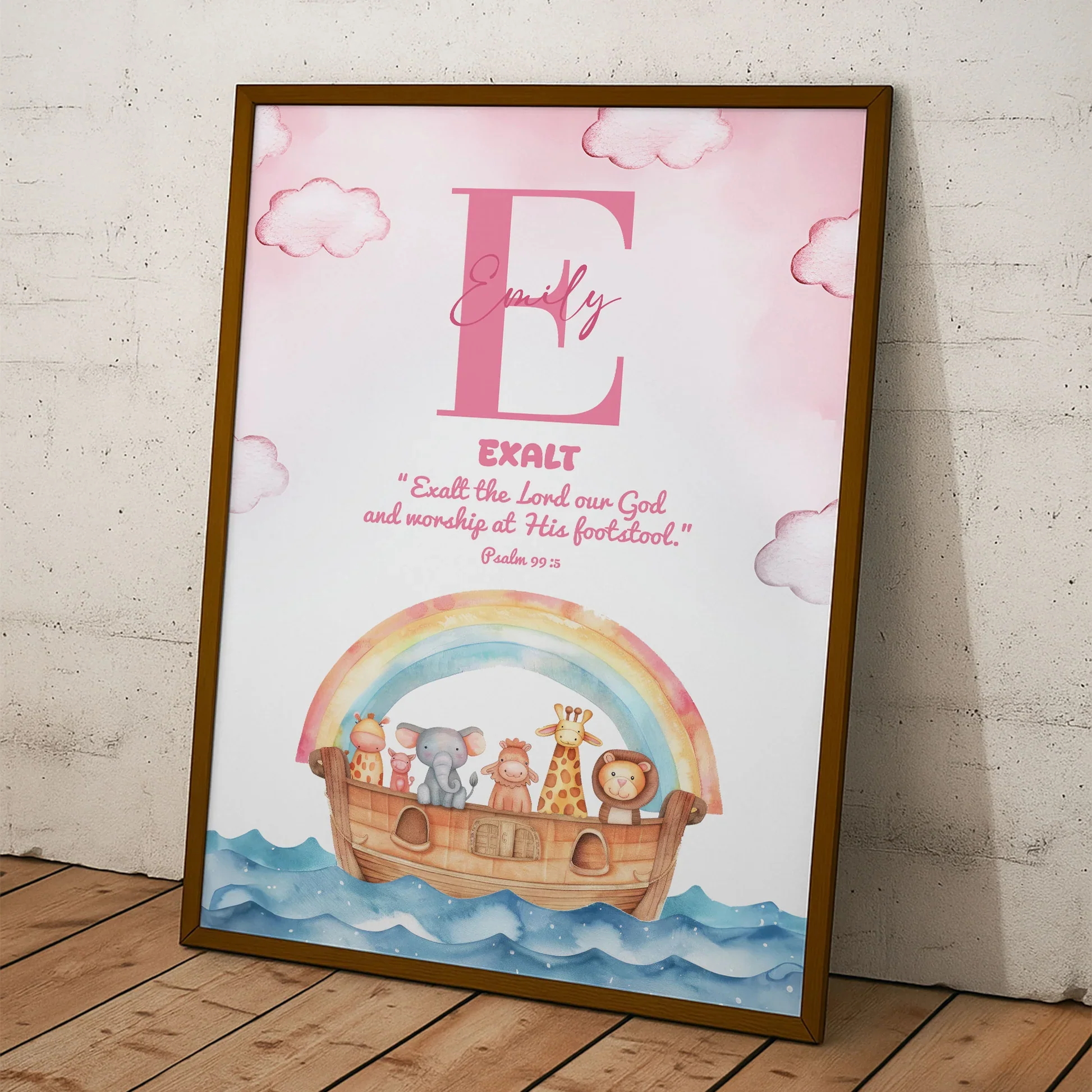 Custom Kids Noahs Ark Poster with Initial and Scripture Nursery Wall Art, Sweet Faith-Filled Gift for Baby or Child - Image 3
