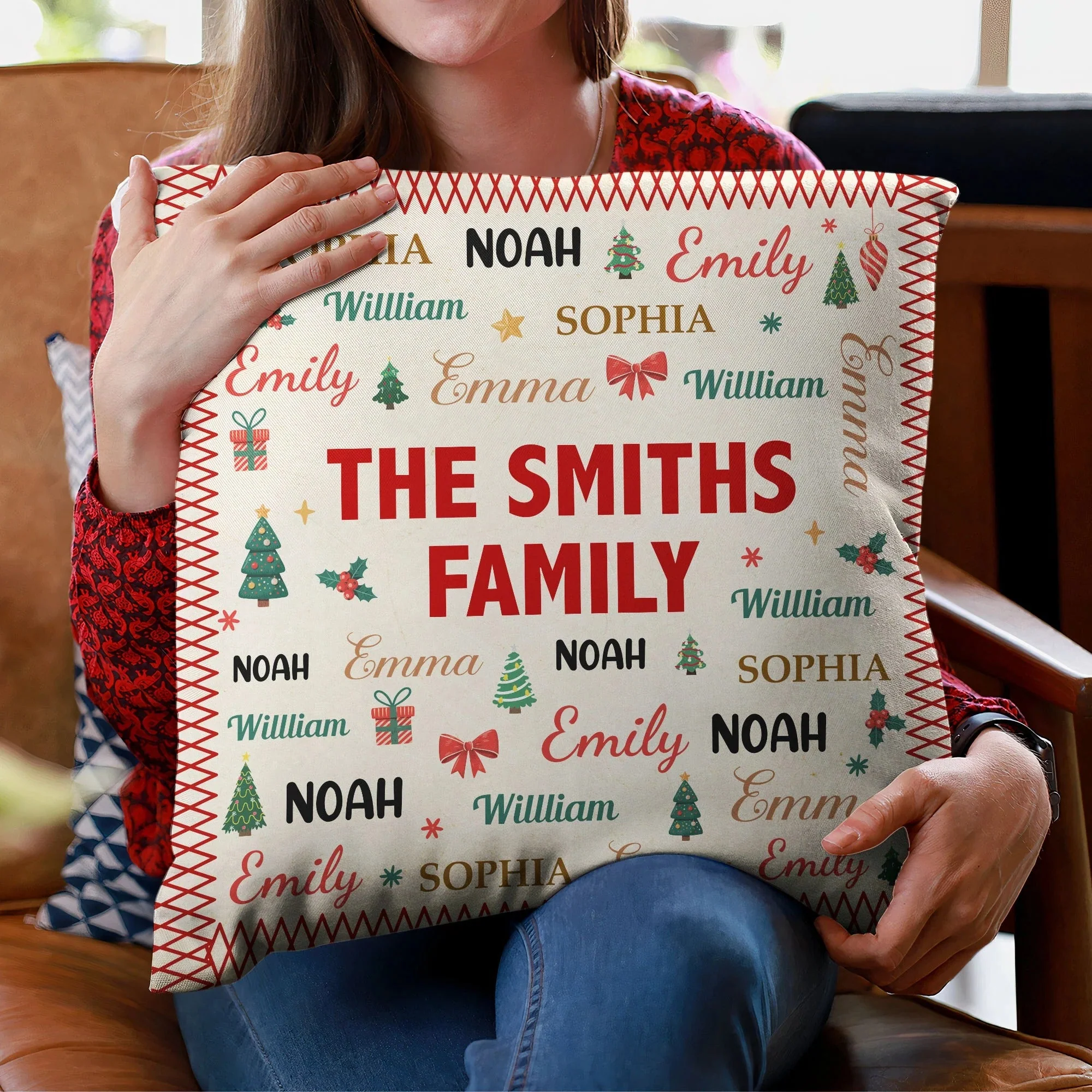 Personalized Family Name Square Pillow with Names All Over, Festive Accent Cushion, Unique Gift Idea for Cozy Home Decor - Image 2
