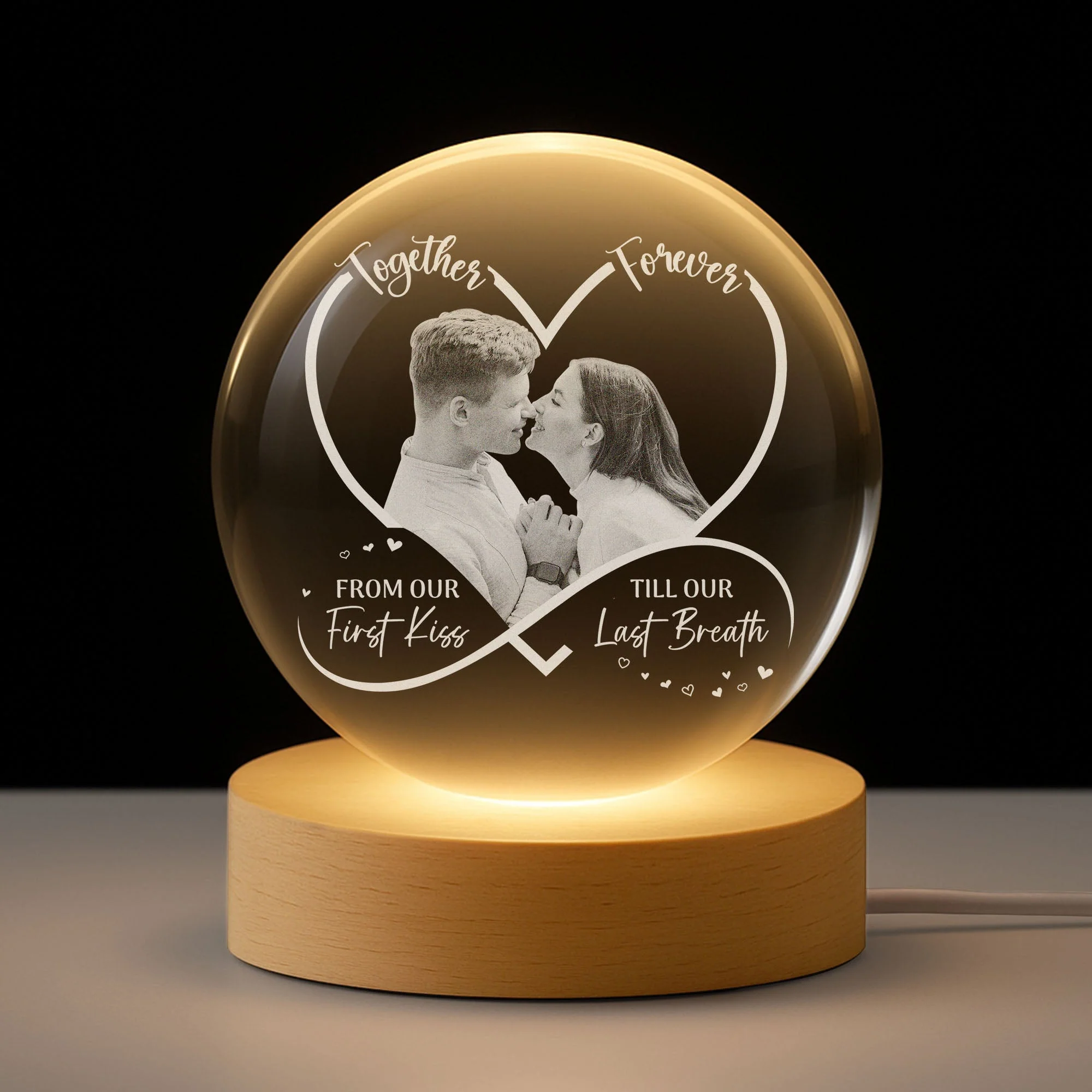 Personalized Globe Lamp for Couples – Together Forever Photo Light, From Our First Kiss Till Our Last Breath, Unique Romantic Gift - Image 2