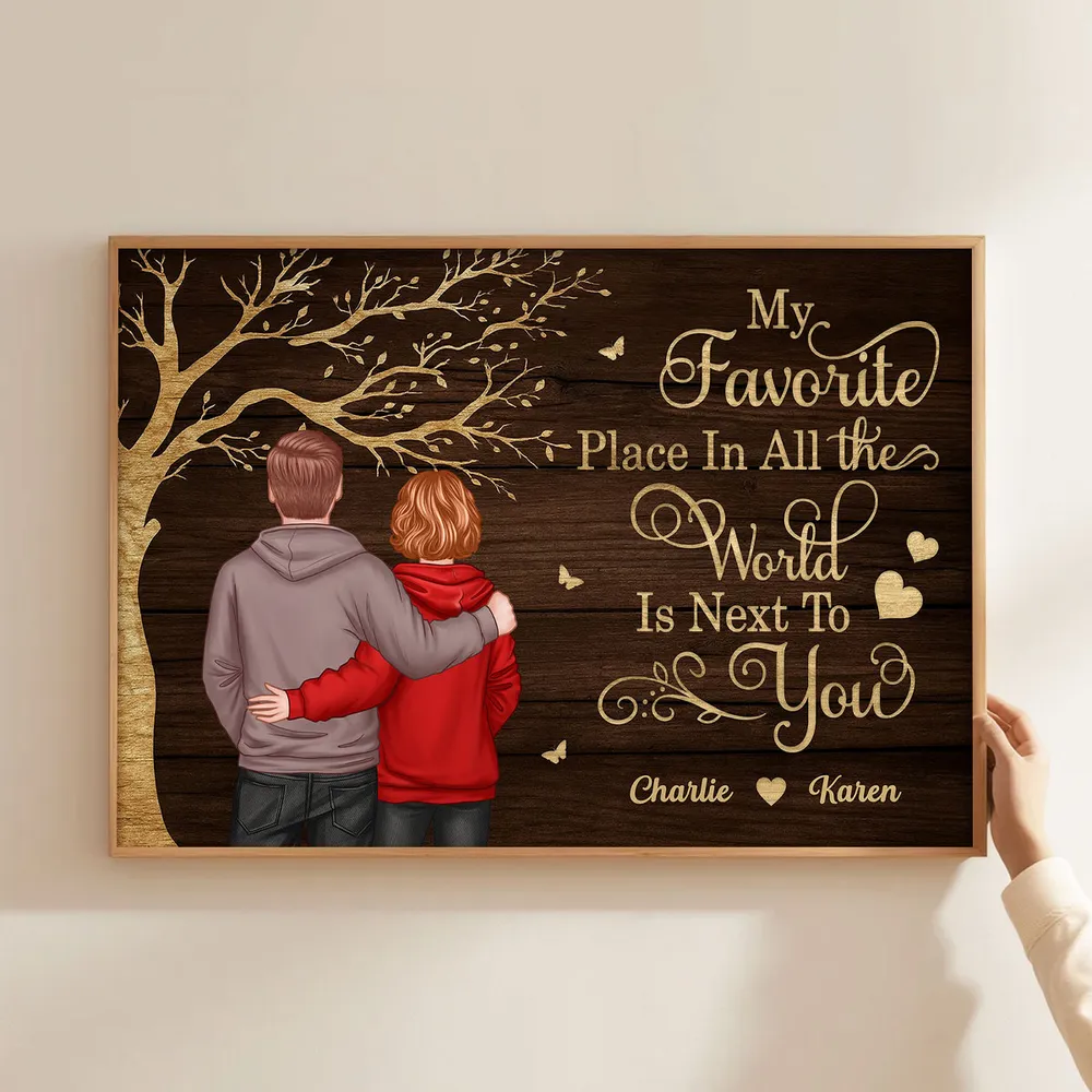 Personalized Couple Poster Wall Art – My Favorite Place in All the World Is Next to You – Romantic Unique Gift for Partner - Image 6