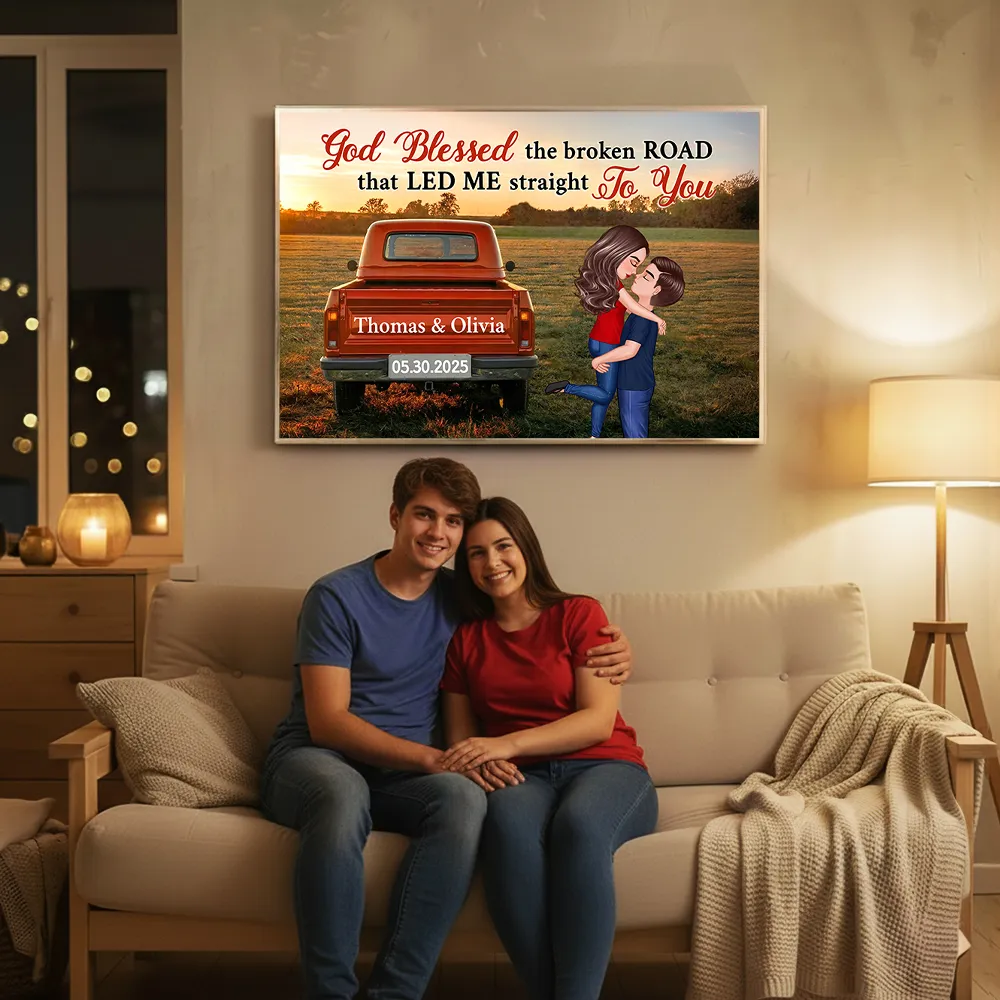 God Blessed the Broken Road Personalized Poster – Custom Hugging Couple Wall Art, Modern Home Decor and Heartfelt Gift for Him or Her - Image 5