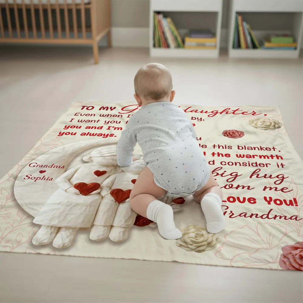 To My Granddaughter Custom Fleece Blanket, Heartfelt I Love You Message & Cute Figurine Art, Unique Keepsake Gift - Image 7