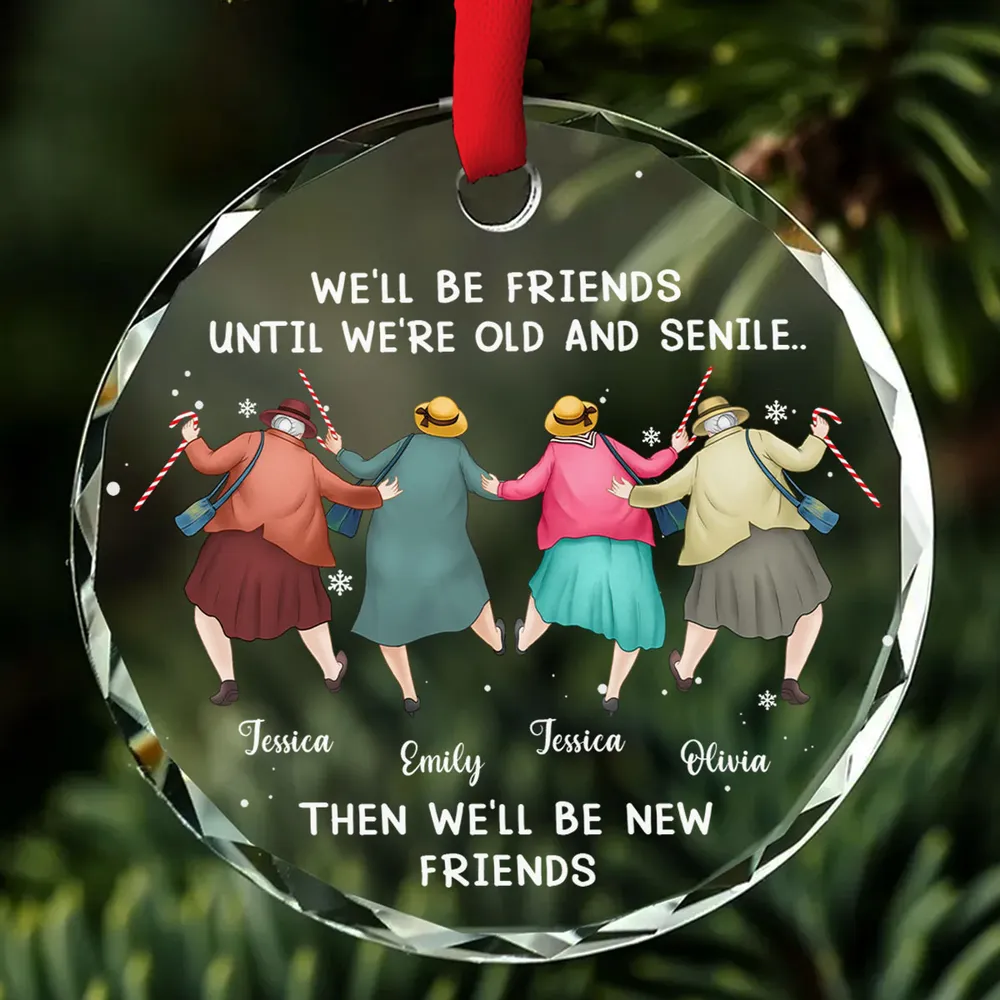 Personalized Crystal Ornament for Best Friends β Funny Old-Lady Design, Festive Tree Decor & Unique Friendship Gift