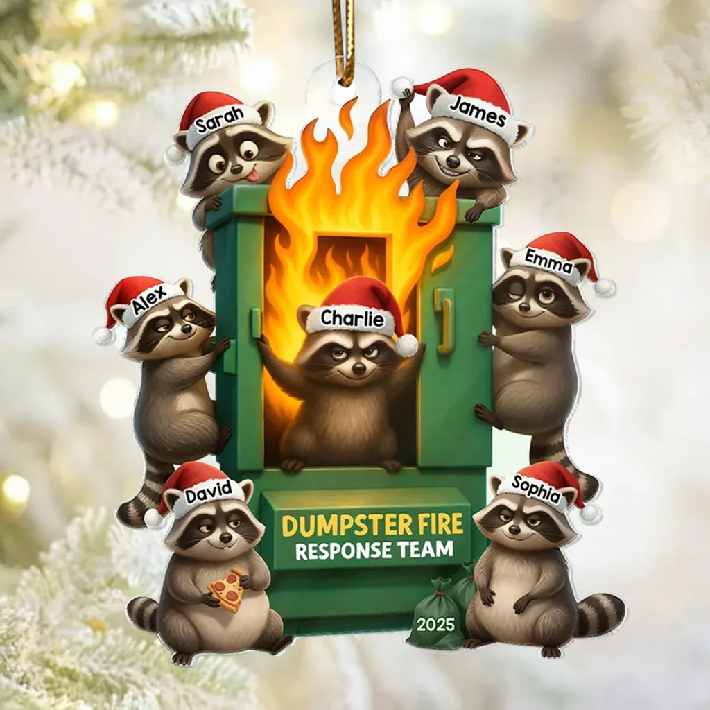 Personalized Acrylic Ornament with Raccoon Dumpster Fire Response Team, Funny Christmas Tree Decor, Unique Gift for Friends & Coworkers