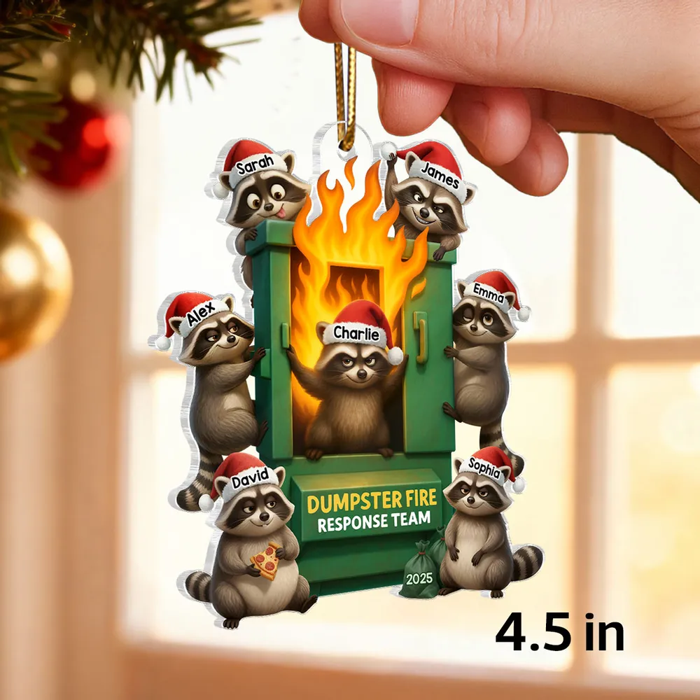 Personalized Acrylic Ornament with Raccoon Dumpster Fire Response Team, Funny Christmas Tree Decor, Unique Gift for Friends & Coworkers - Image 2