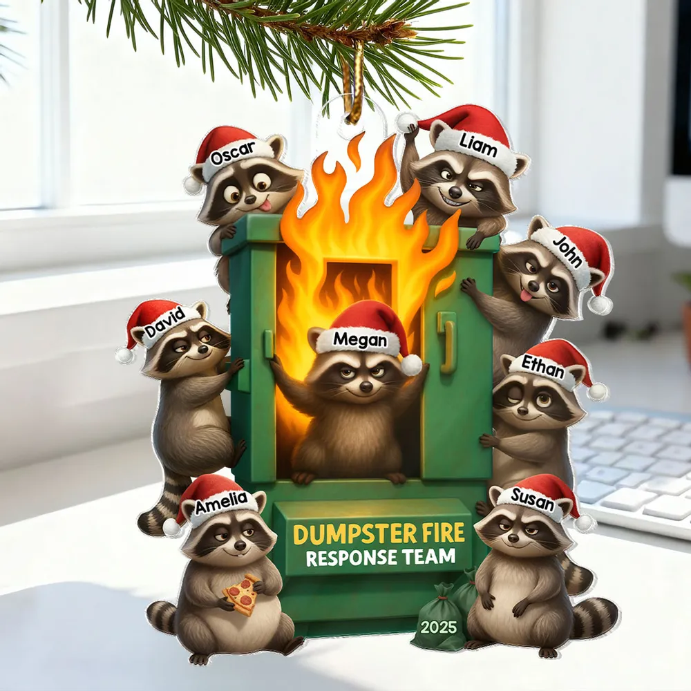 Personalized Acrylic Ornament with Raccoon Dumpster Fire Response Team, Funny Christmas Tree Decor, Unique Gift for Friends & Coworkers - Image 4