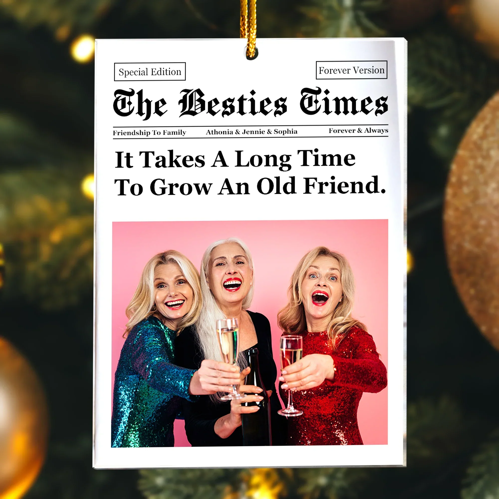 Personalized Acrylic Ornament for Best Friends – Newspaper Style Photo Acrylic Ornament, Unique Christmas Gift with Heartwarming Quote - Image 2
