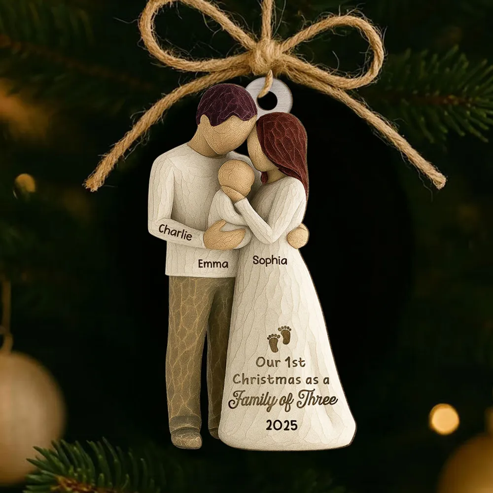 Custom Family of Three Wooden Ornament – New Baby Christmas Keepsake for Proud Parents, Unique Holiday Gift - Image 8