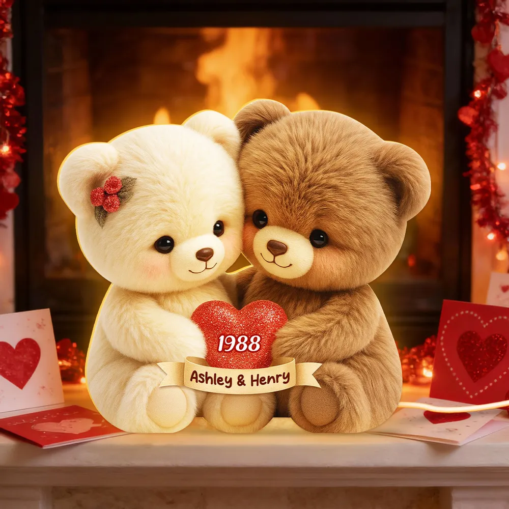 Personalized Acrylic Light Box with Hugging Bear Couple, Soft Warm Glow Bedroom Lamp, Unique Romantic Gift for Couples - Image 5