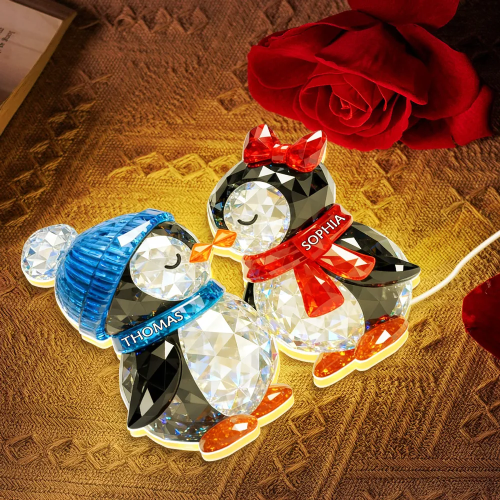 Custom Penguin Couple Acrylic Light Box with Names, Romantic LED Night Light Gift for Couples - Image 5
