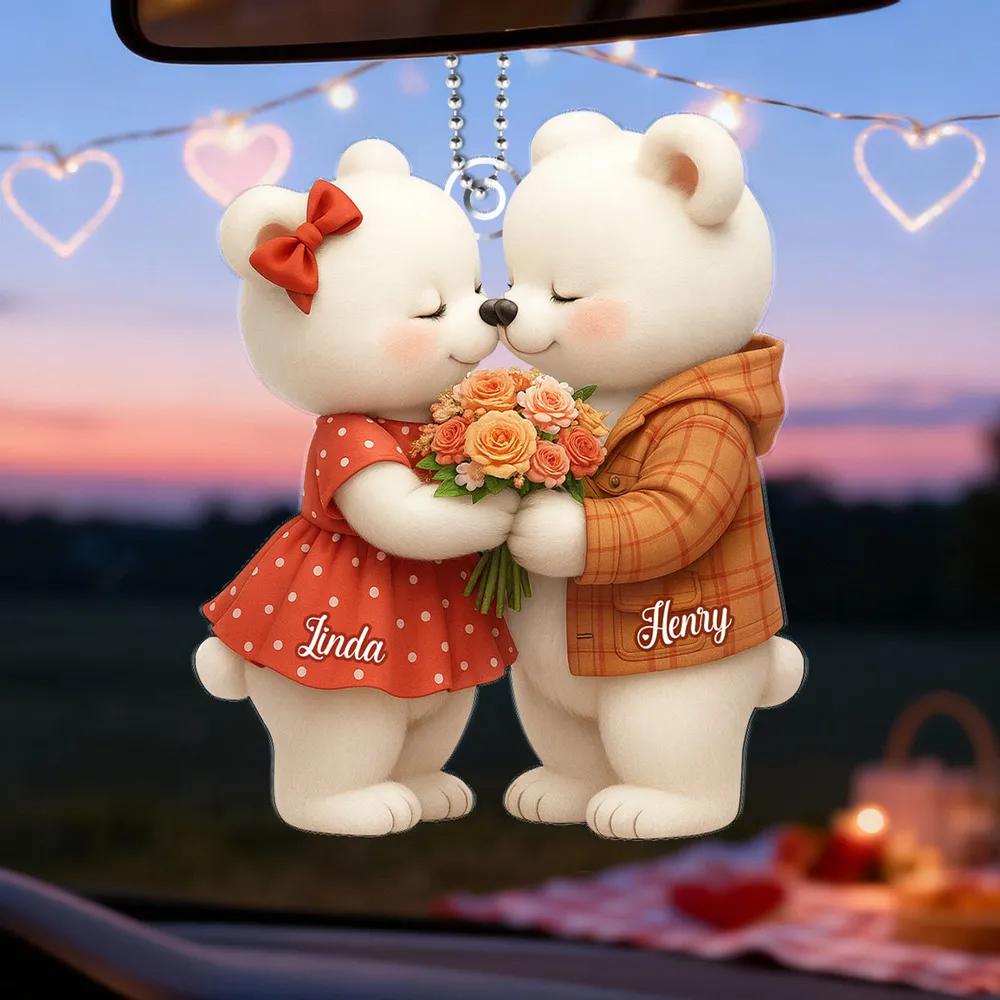 Personalized Acrylic Car Hanger with Kissing Bear Couple – Cute Romantic Car Mirror Decor & Unique Gift for Couples - Image 5