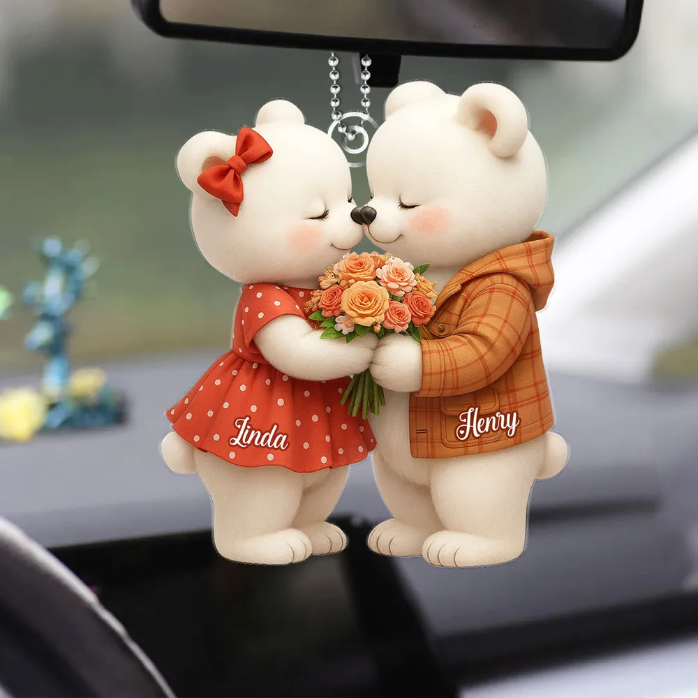 Personalized Acrylic Car Hanger with Kissing Bear Couple – Cute Romantic Car Mirror Decor & Unique Gift for Couples - Image 6
