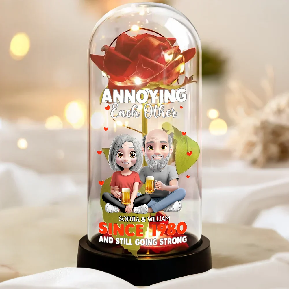 Personalized Lighted Eternal Rose Dome with Cute Couple Illustration, Warm Glow Decor, Unique Anniversary Gift - Image 5