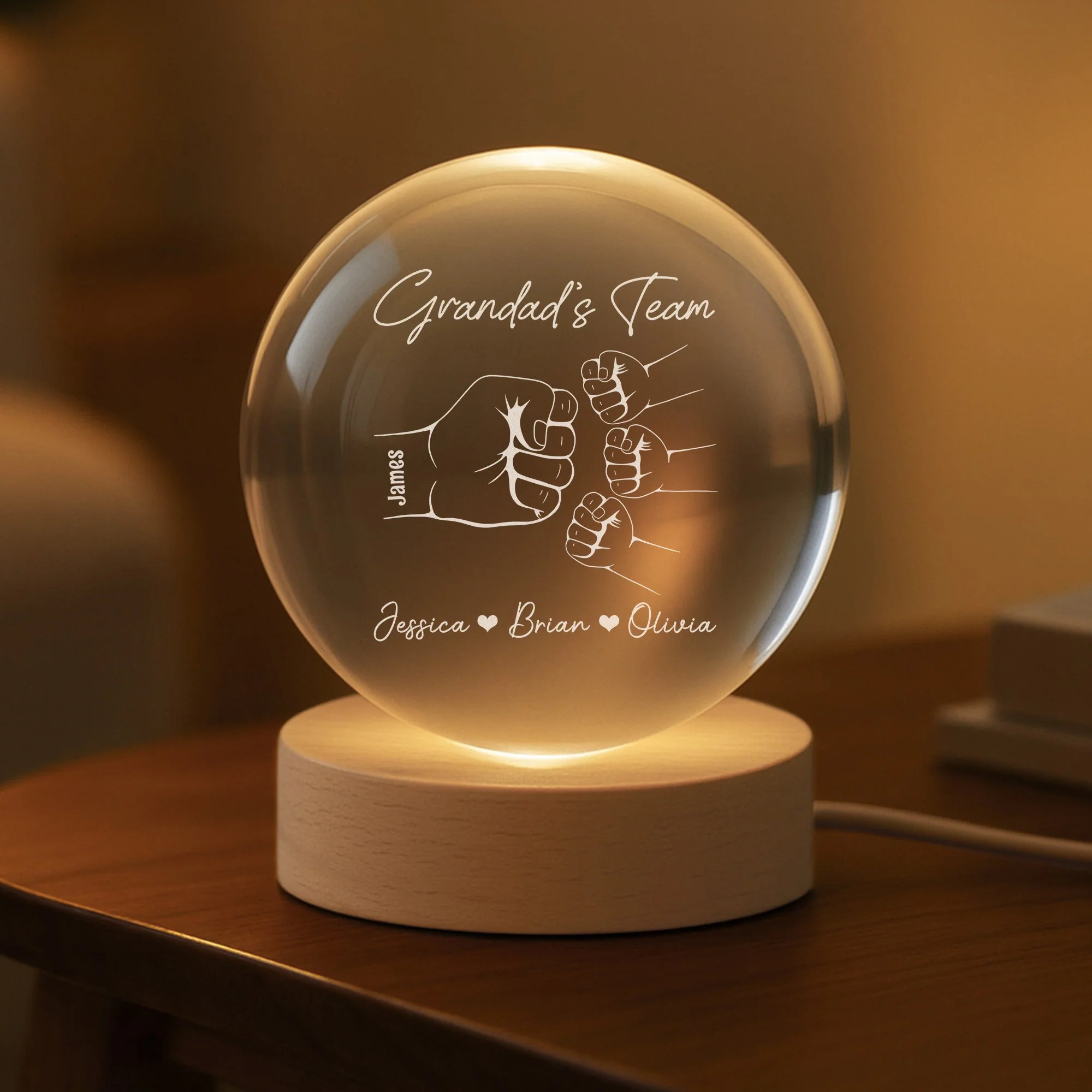 Custom Family Fist Bump Night Light Globe Lamp, Warm Minimal Line Design for Home Decor, Unique Gift for Dad from Kids - Image 3