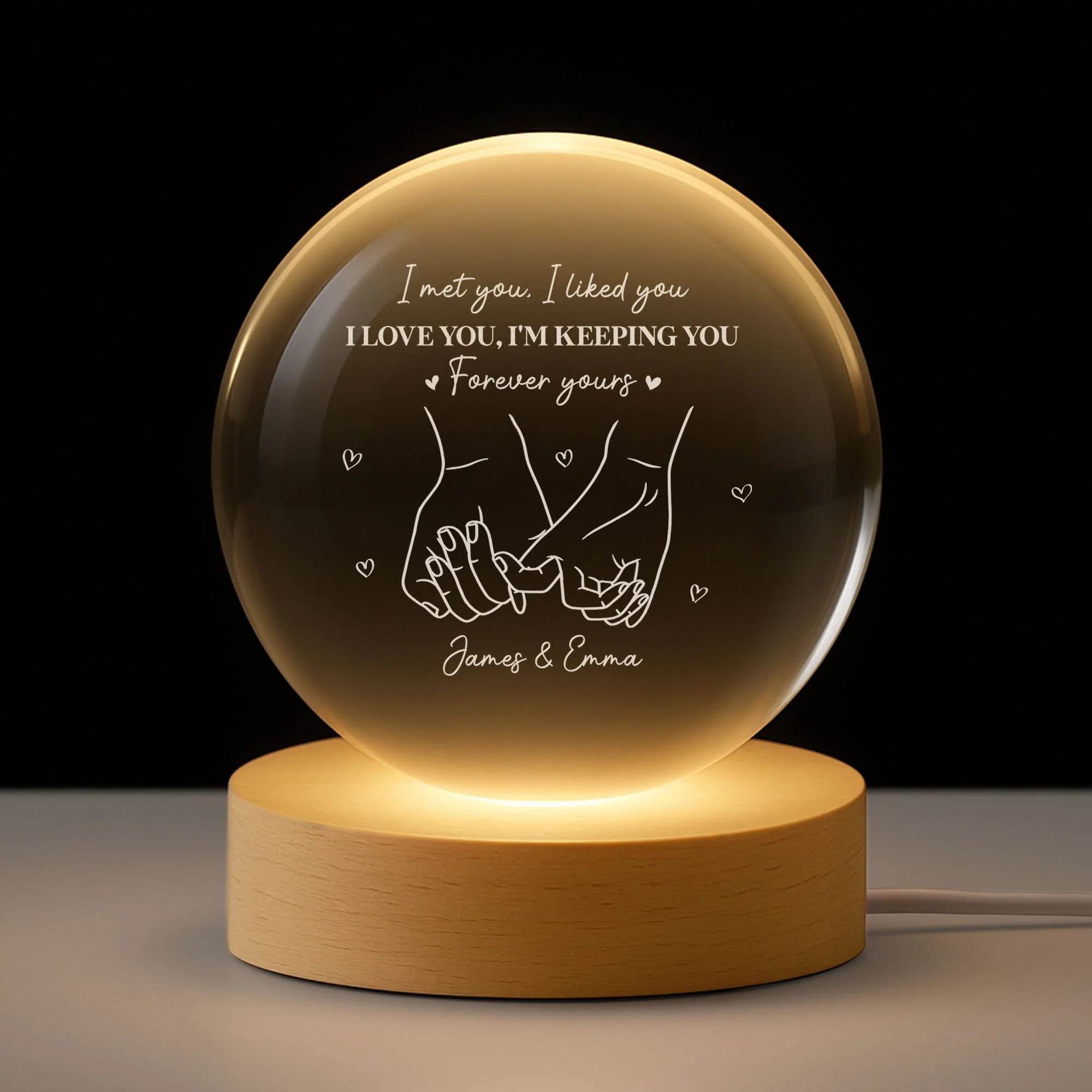 Personalized 3-Color K5 Globe Lamp with Holding Hands Line Art Romantic Night Light Unique Gift for Couples - Image 2