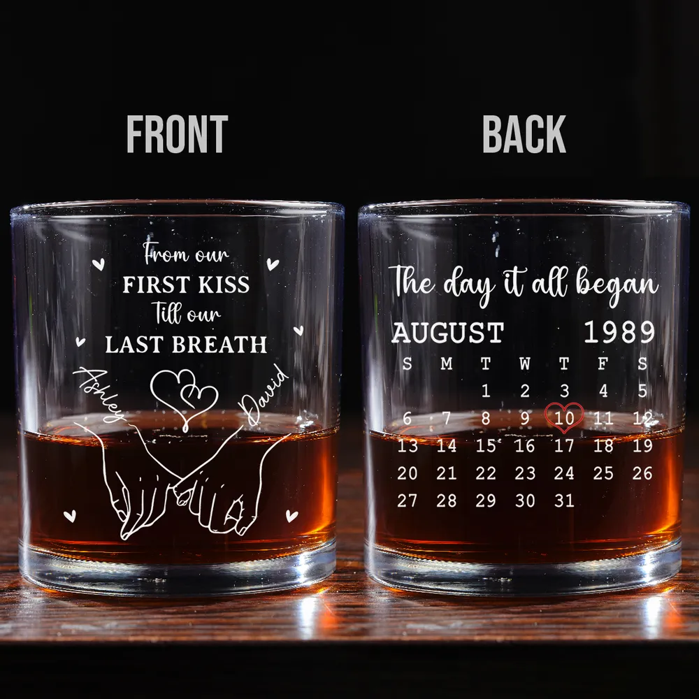 Personalized Whiskey Glass with Date Calendar β The Day It All Began Couple Gift for Romantic Anniversaries - Image 2